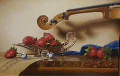 Music and Strawberrys  Réalisme Tempera   Reflection encadrée 7" x 11"