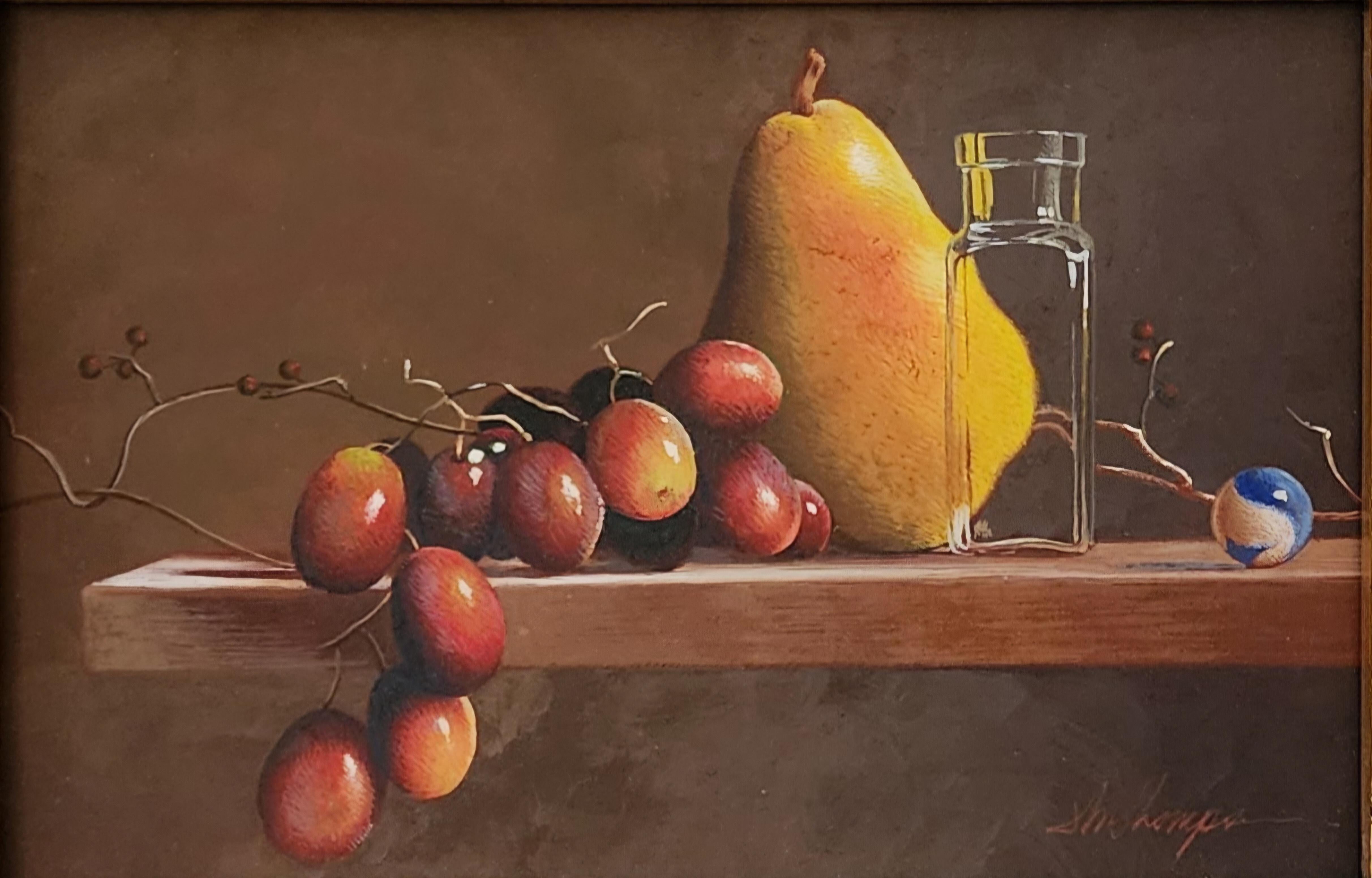 Peras, Uvas y Cristal  Témpera al huevo, Realismo  7.5
