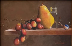 Peras, Uvas y Cristal  Témpera al huevo, Realismo  7.5"  x 9,5" Enmarcado TAMAÑO