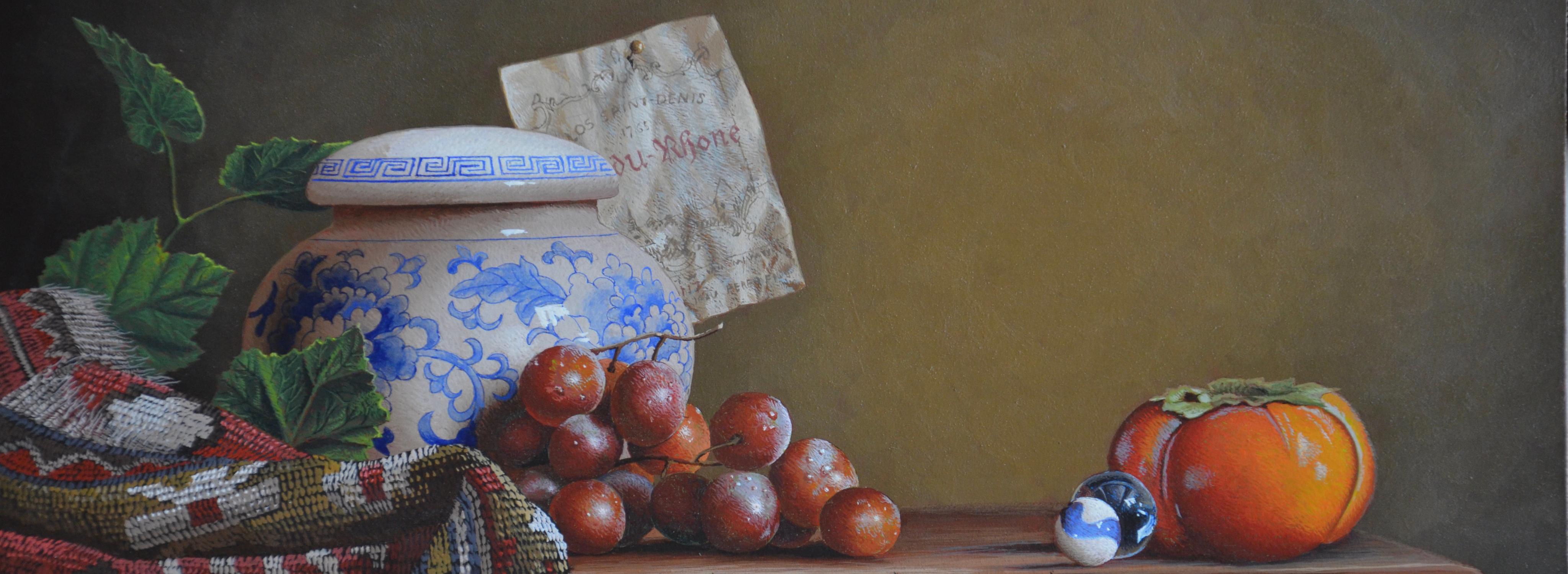 Persimmon w/ Blue Marble  Egg Tempera  Realism  American Artist Light & Shadow 1