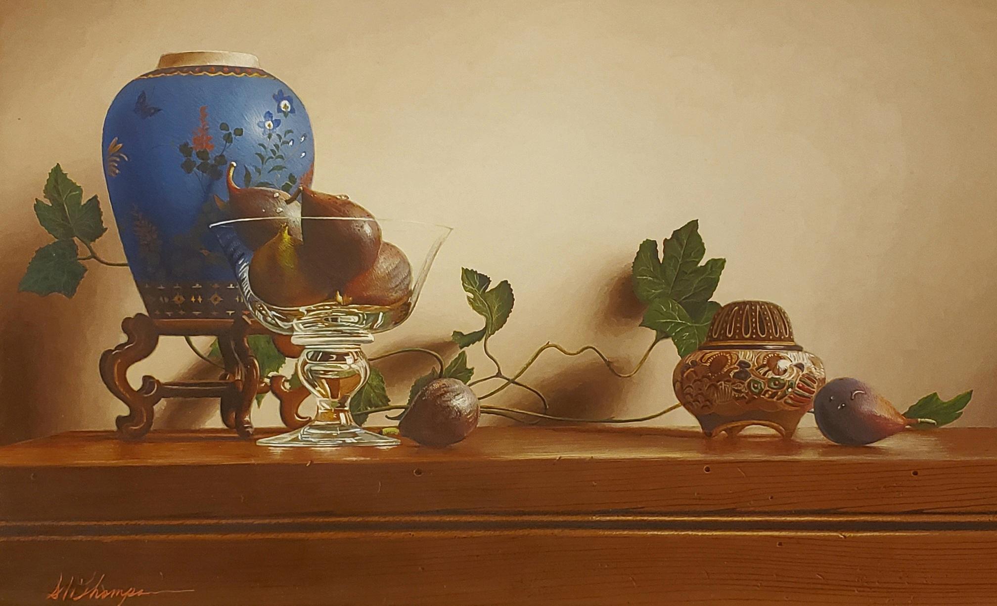Strawberries and Cream by realist painter Mark Thompson is 9.5 x 7.5 inches. It is painted in egg tempera which goes back centuries in the art world. Notice the reflections in the painting. It appears to be 3D or a photograph but this is
