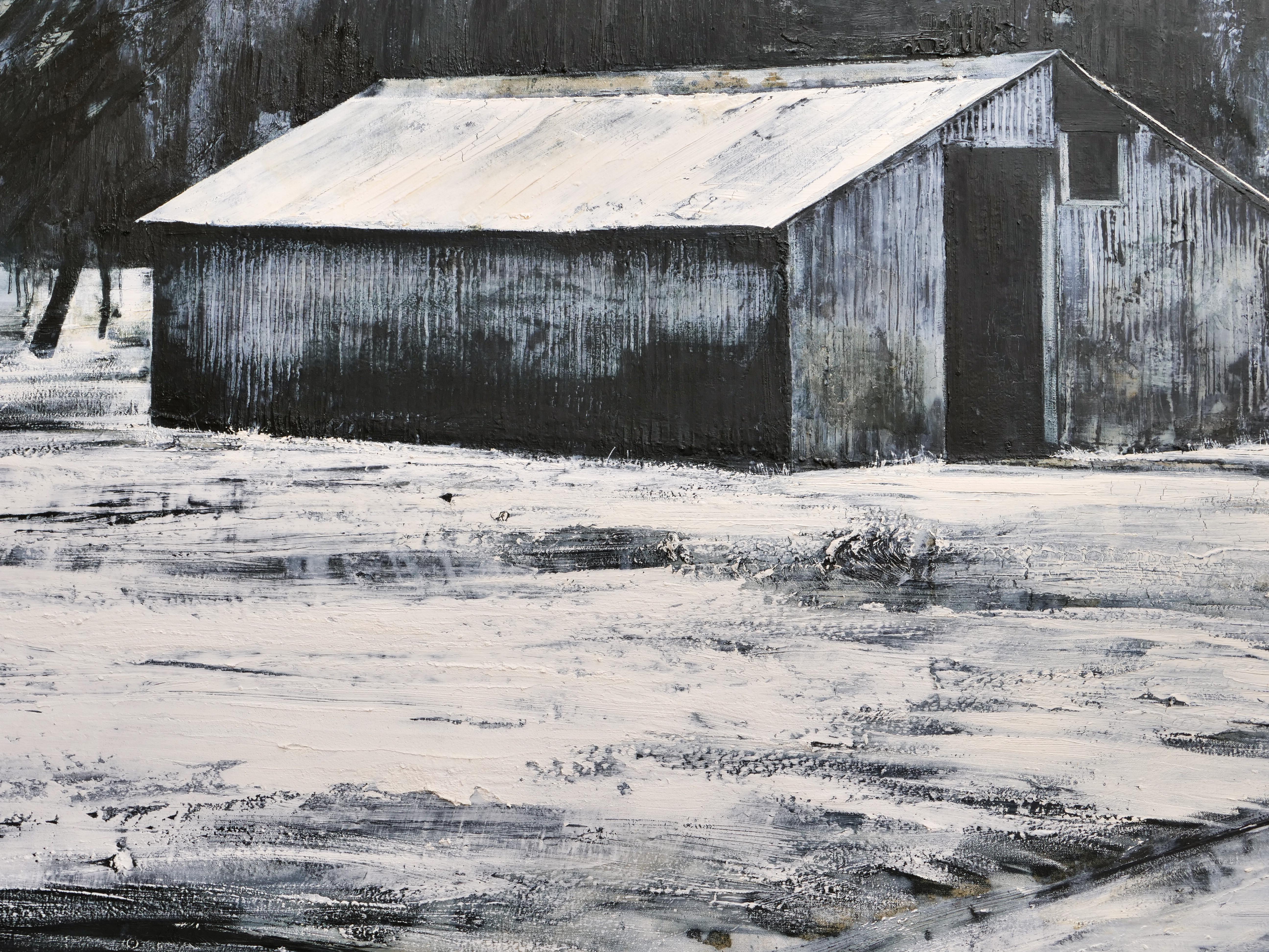 The Injuries of Time, grey lanscape painting - Painting by Mark Thompson