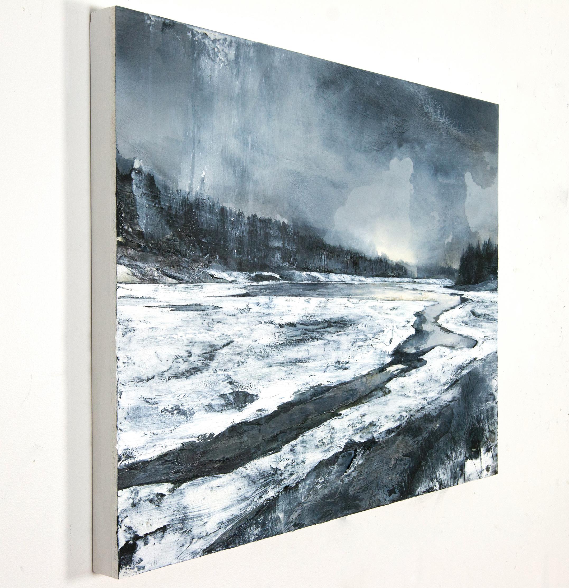 Unseen, Grey landscape oil painting - Contemporary Painting by Mark Thompson