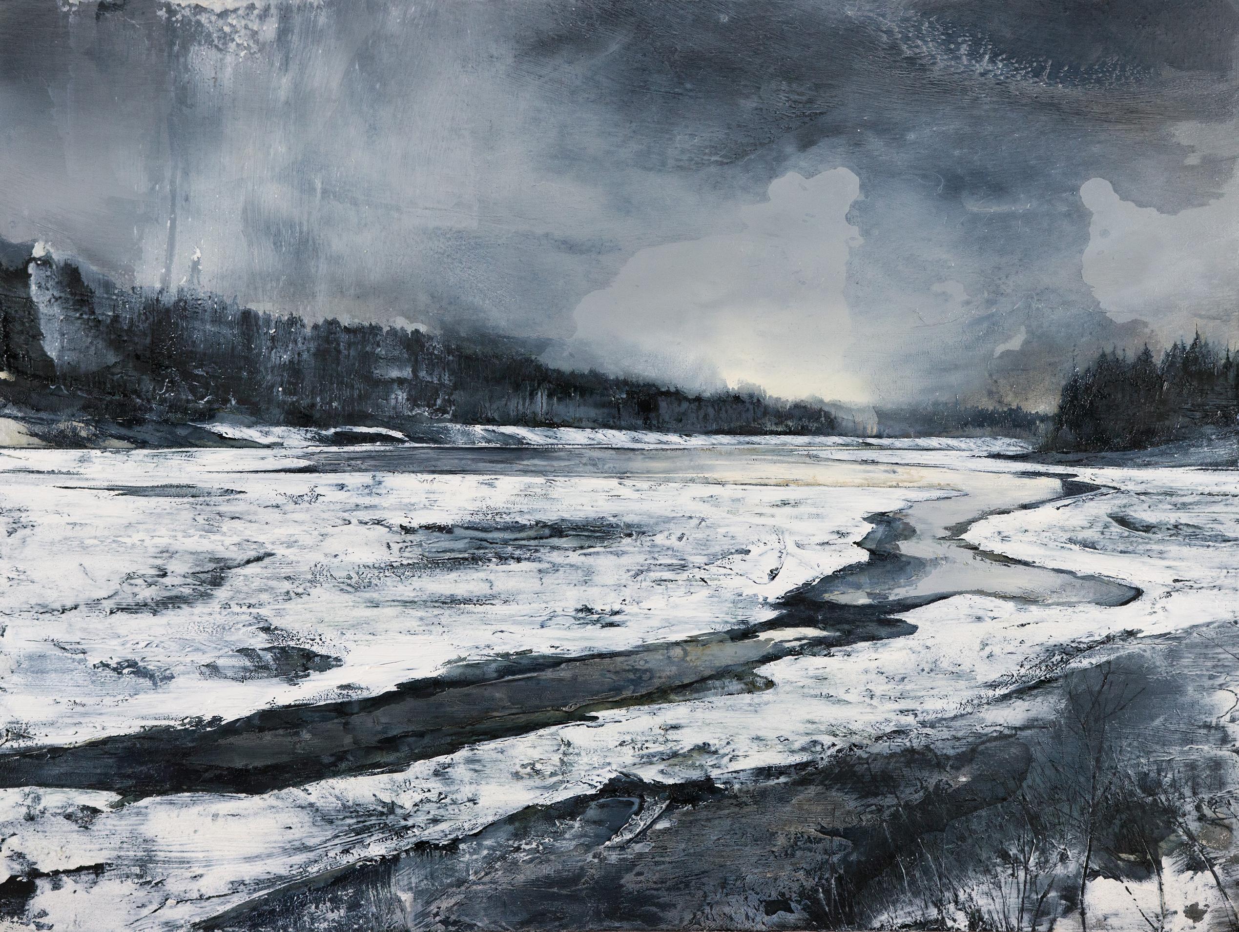 Mark Thompson Figurative Painting - Unseen, Grey landscape oil painting