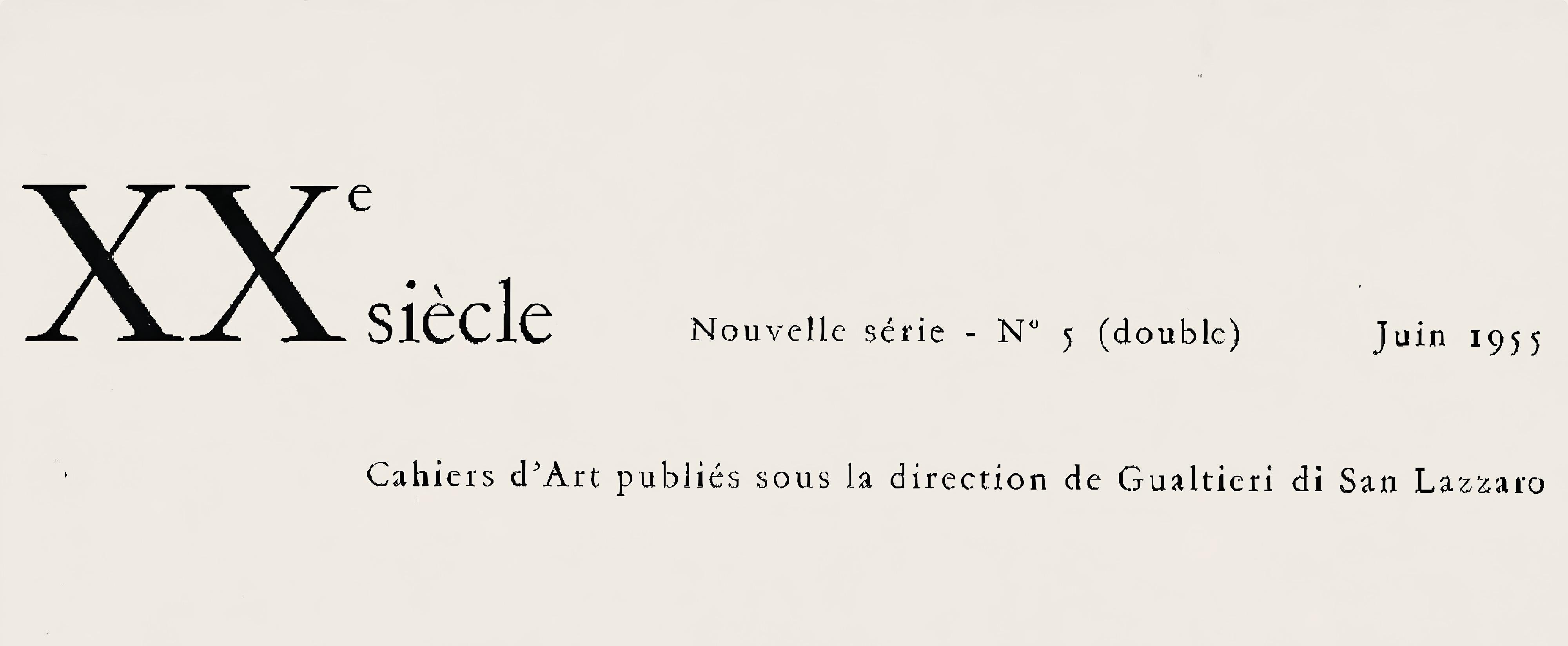 Lithograph on vélin paper. Paper Size: 12.4 x 9.65 inches. Inscription: Unsigned and unnumbered, as issued. Notes: From the album, XXe siècle, Nouvelle série N° 5 (double) Juin 1955, Cahiers d'Art publiés sous la direction de Gualtieri di San