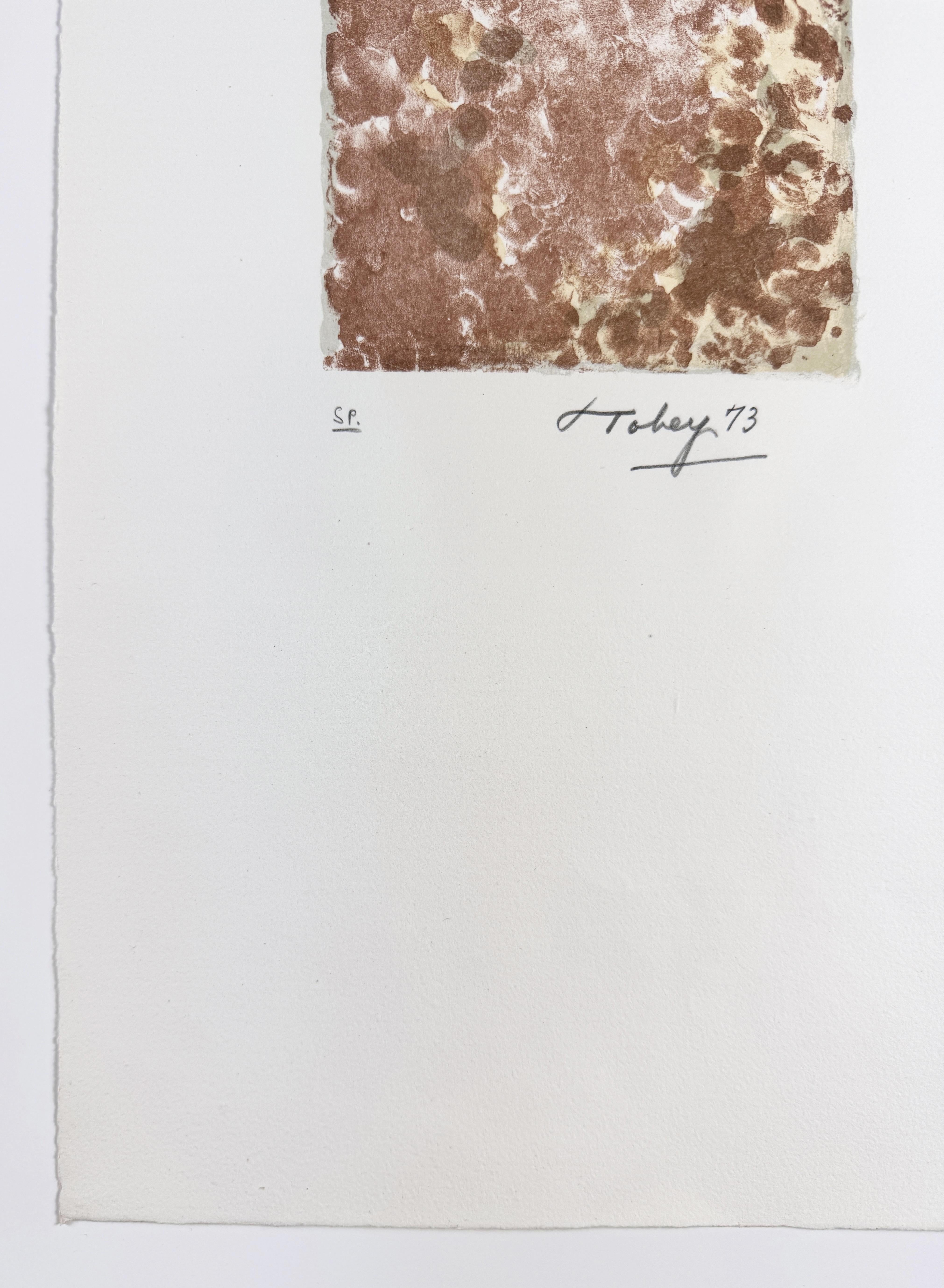Fragment by Mark Tobey brown and tan earth calligraphy abstract daubed paint For Sale 2