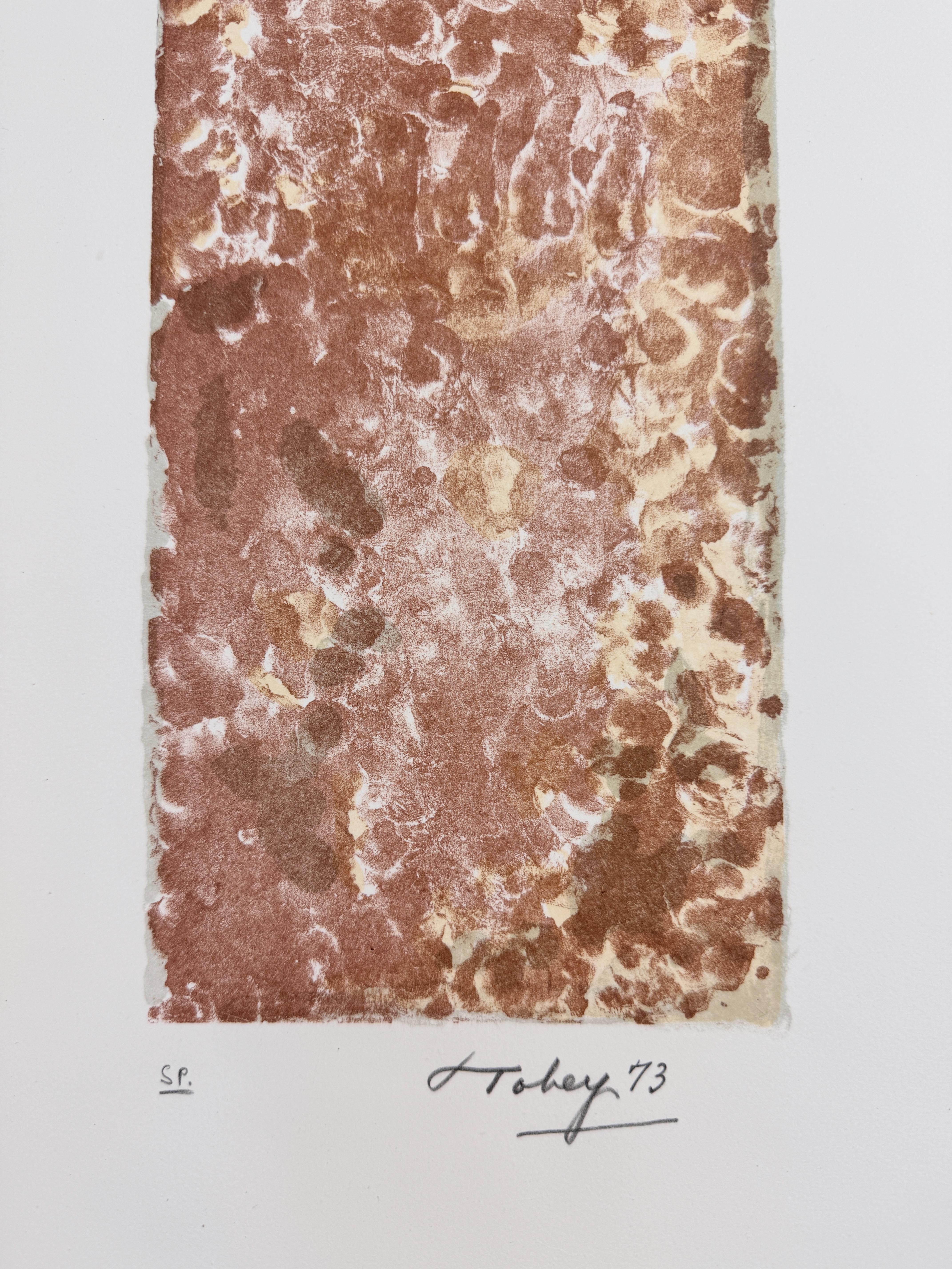 Fragment by Mark Tobey brown and tan earth calligraphy abstract daubed paint For Sale 3
