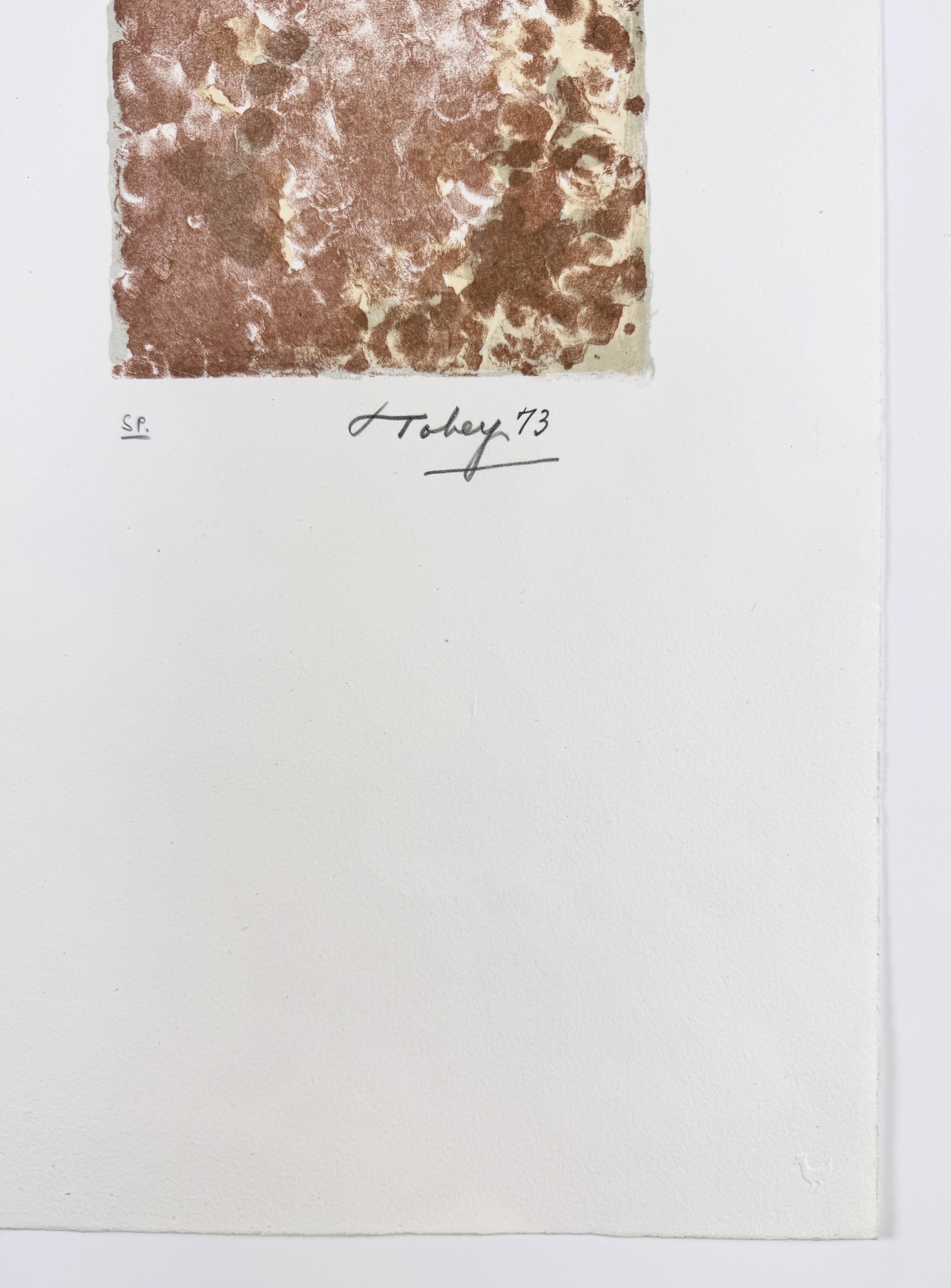 Fragment by Mark Tobey brown and tan earth calligraphy abstract daubed paint For Sale 6