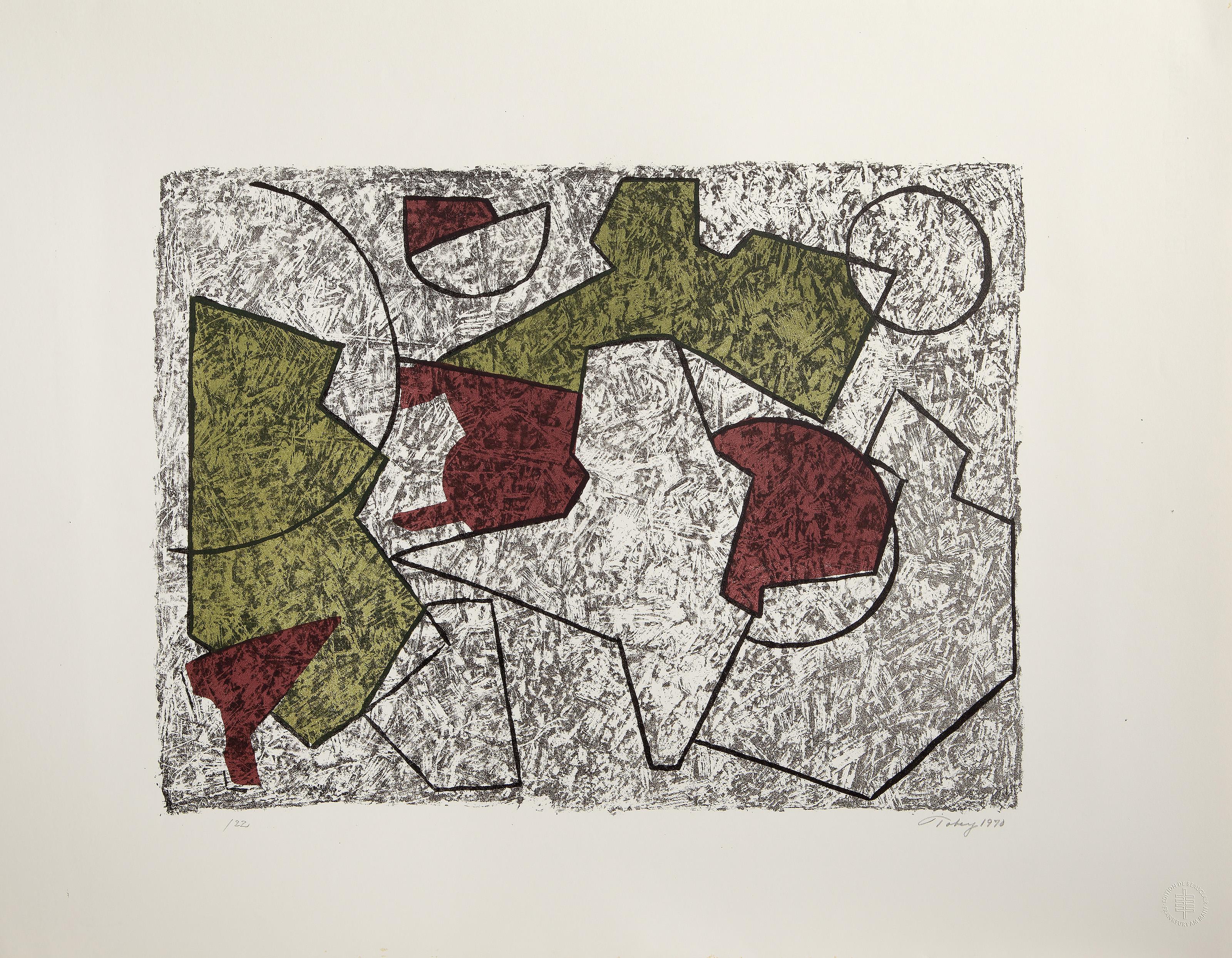 Geometric Composition, Abstract Expressionist Color Lithograph by Mark Tobey For Sale 2