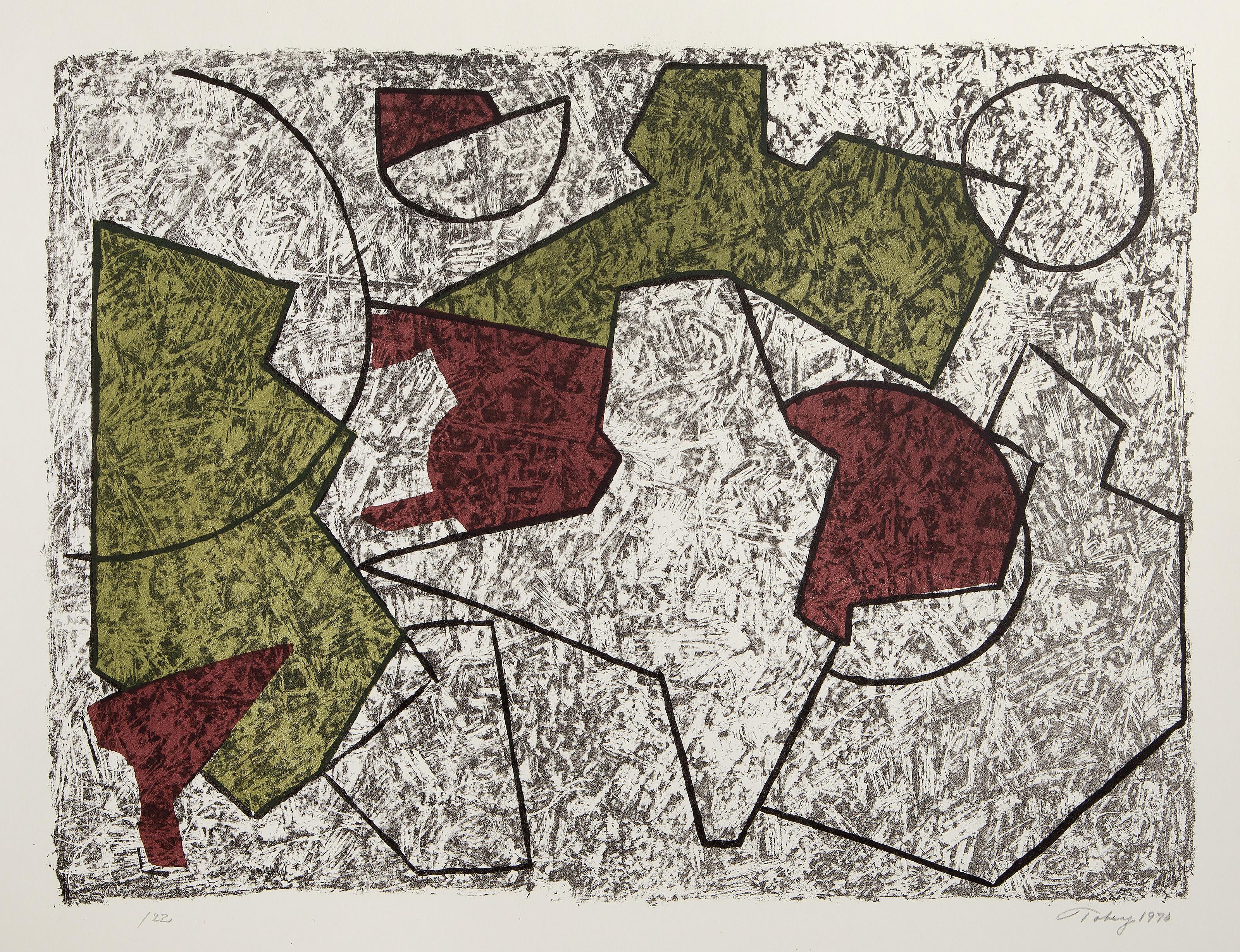  Mark Tobey, American (1890 - 1976) -  Geometric Composition, Year: 1970, Medium: Color Lithograph on BFK Rives, signed, numbered and dated in pencil, Edition: 22, Image Size: 13 x 17.75 inches, Size: 19.75 x 25.75 in. (50.17 x 65.41 cm), Publisher: