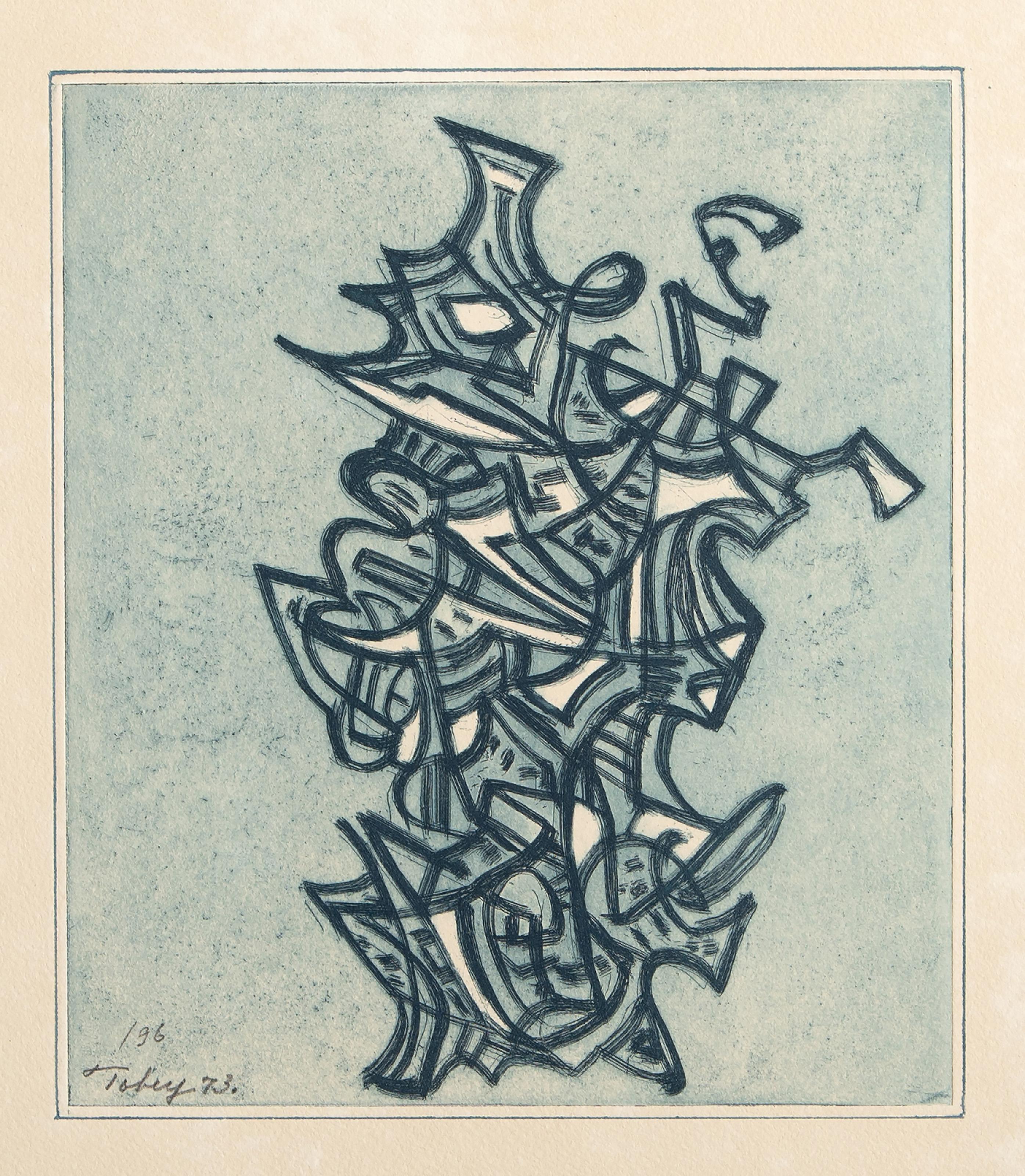  Mark Tobey, American (1890 - 1976) -  Liberation II, Year: 1973, Medium: Color Etching on Richard de Bas, signed, numbered and titled in pencil, Edition: 96, Image Size: 10.75 x 9.25 inches, Size: 26 x 20 in. (66.04 x 50.8 cm) 