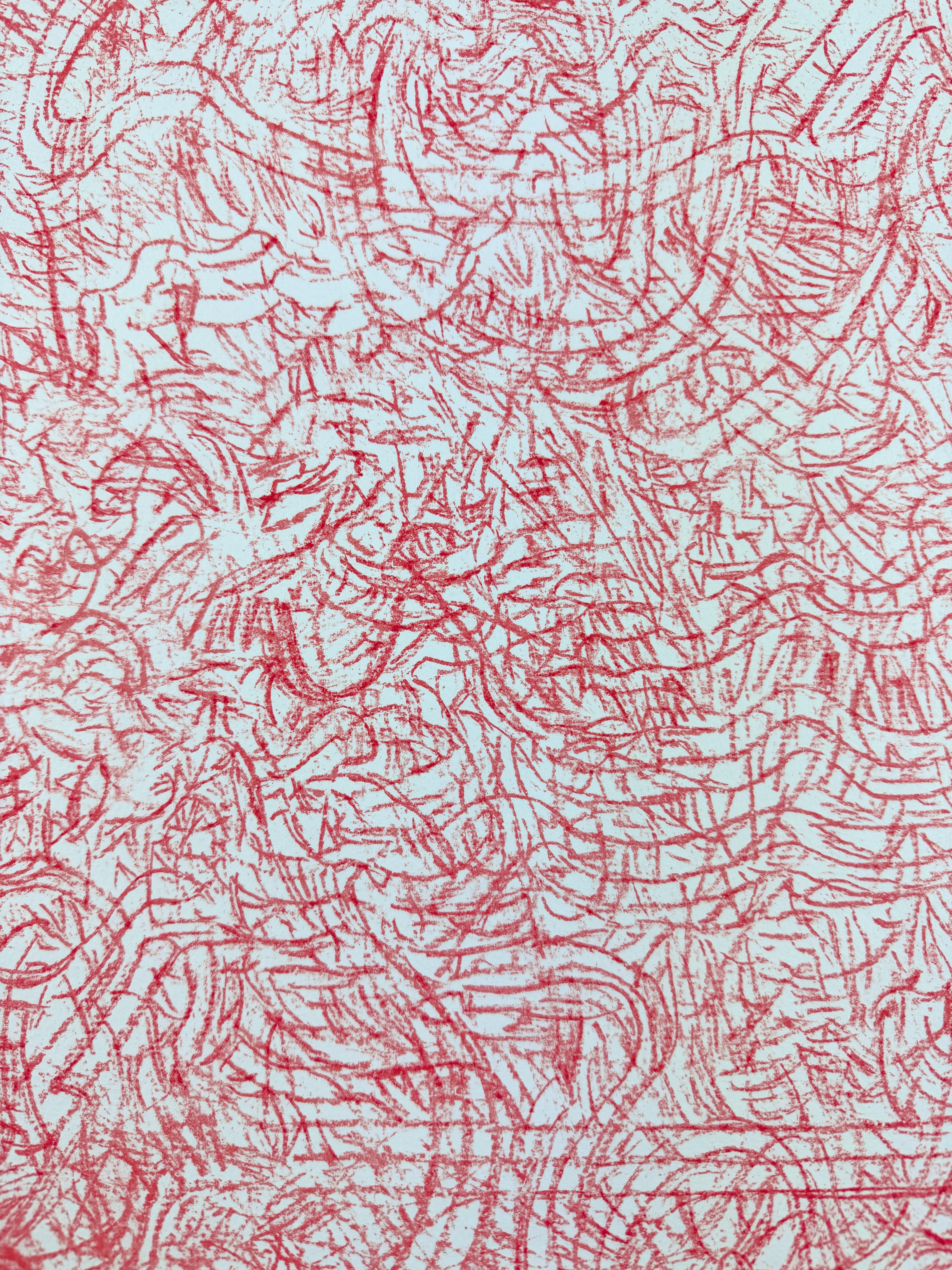 Mandarin and Flowers de Mark Tobey dessin calligraphié abstrait rouge en vente 2