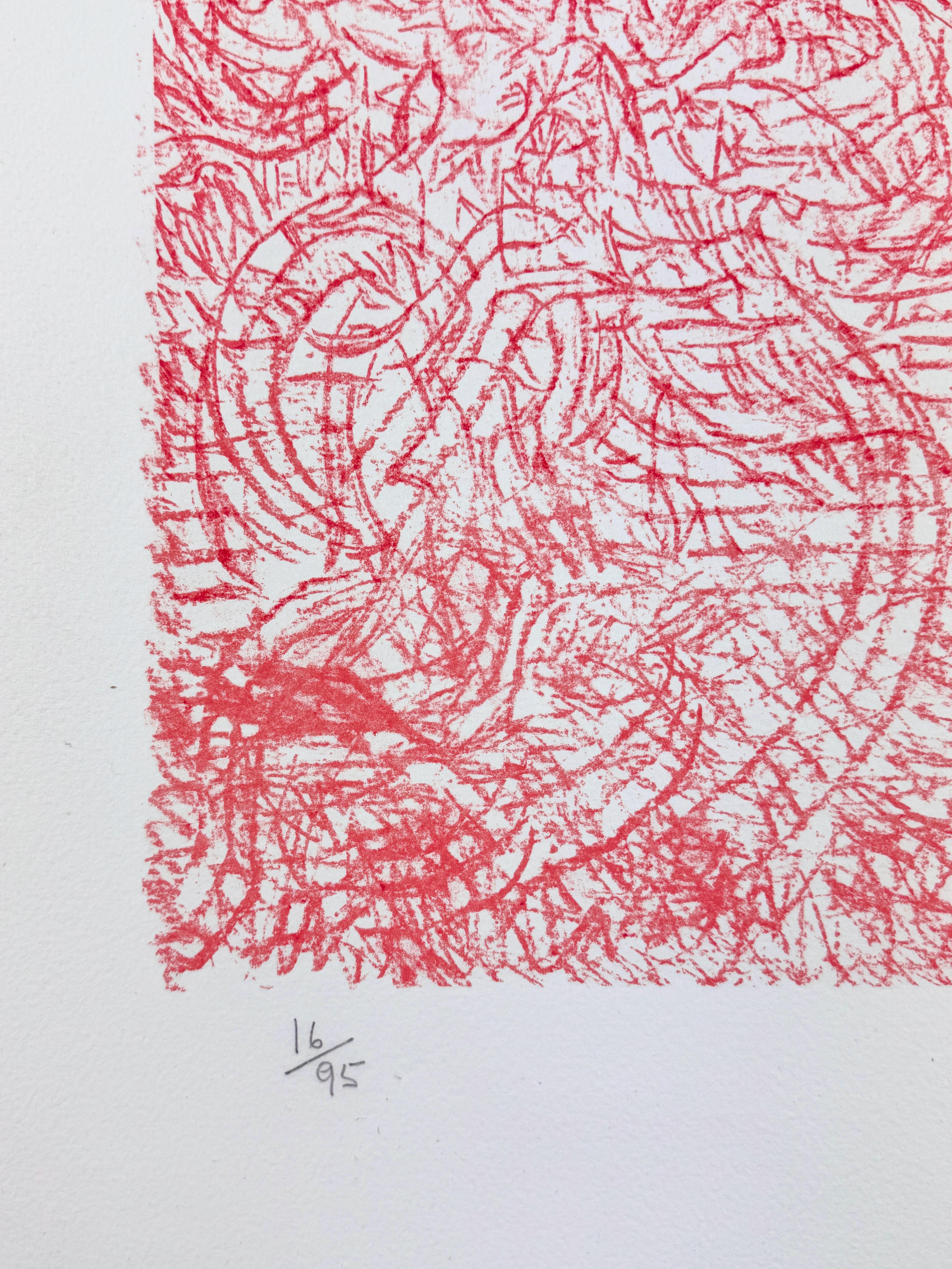 Mandarin and Flowers de Mark Tobey dessin calligraphié abstrait rouge en vente 3