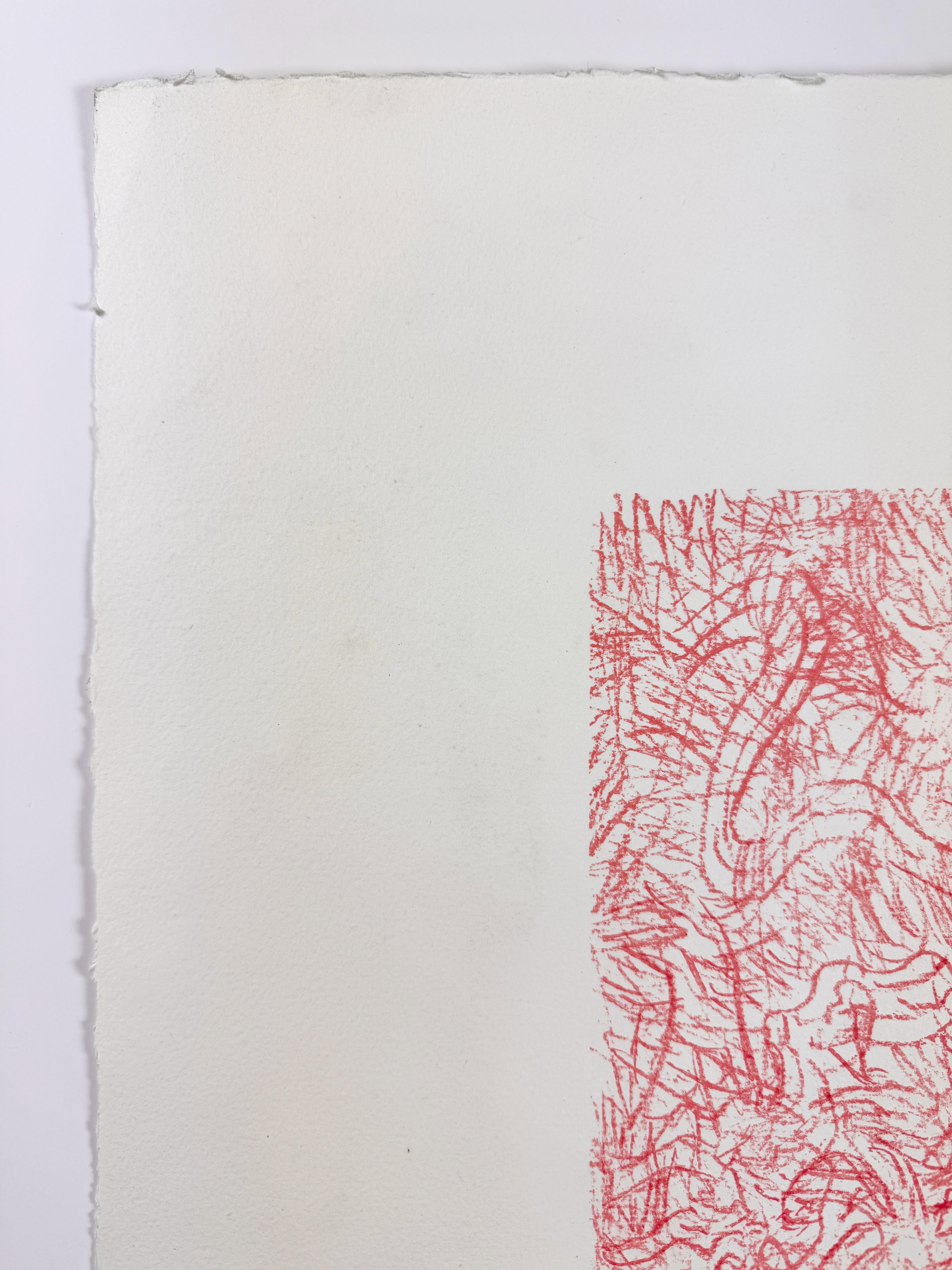Mandarina y flores de Mark Tobey dibujo abstracto rojo caligrafía litografía 6