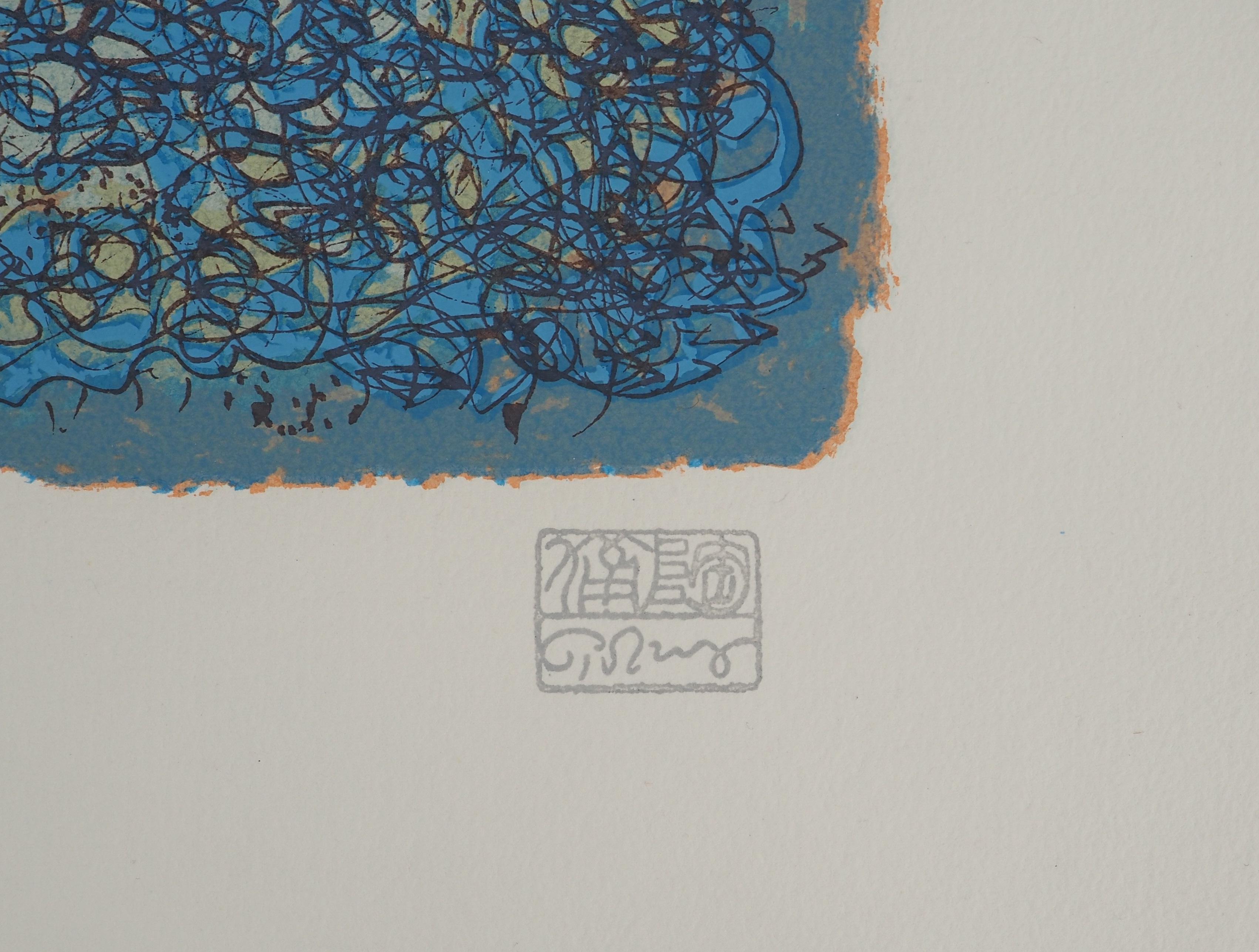 Mark TOBEY : Blue Composition, Original signed screenprint - Print by Mark Tobey
