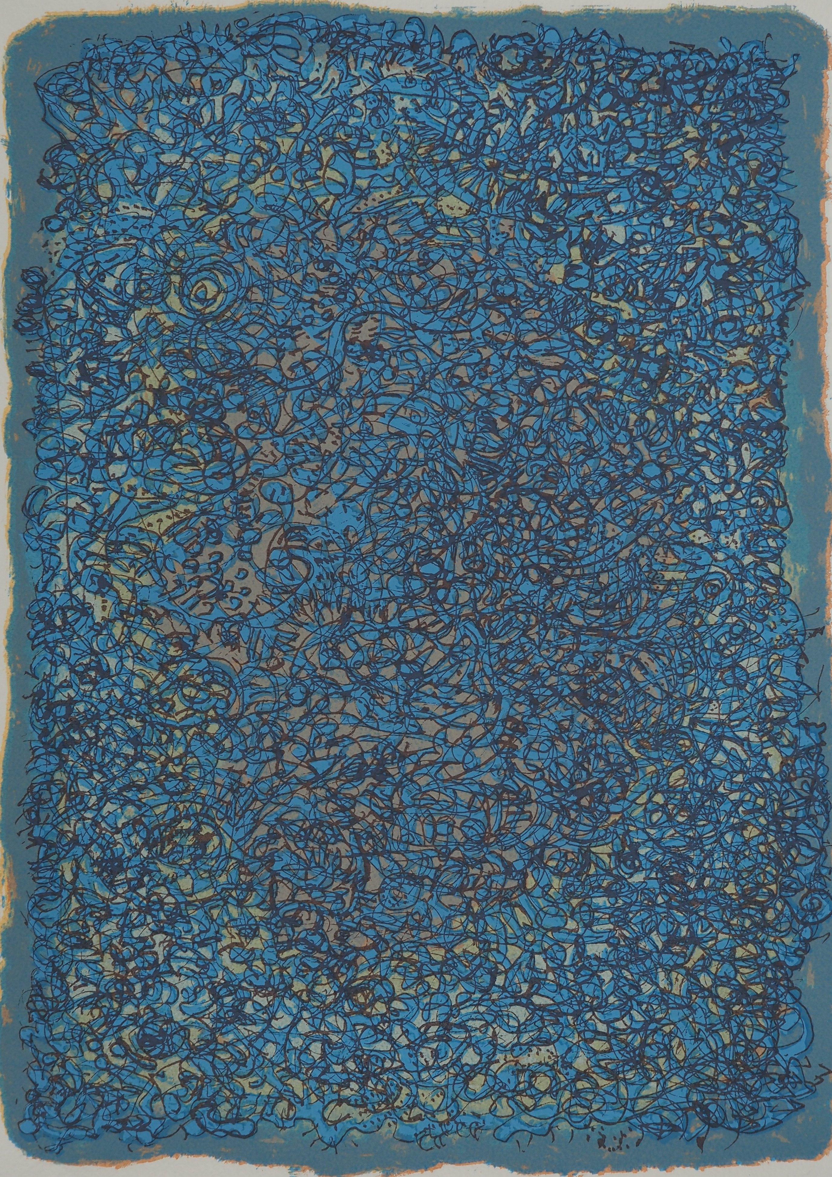 Mark TOBEY : Blue Composition, Original signed screenprint - Abstract Print by Mark Tobey