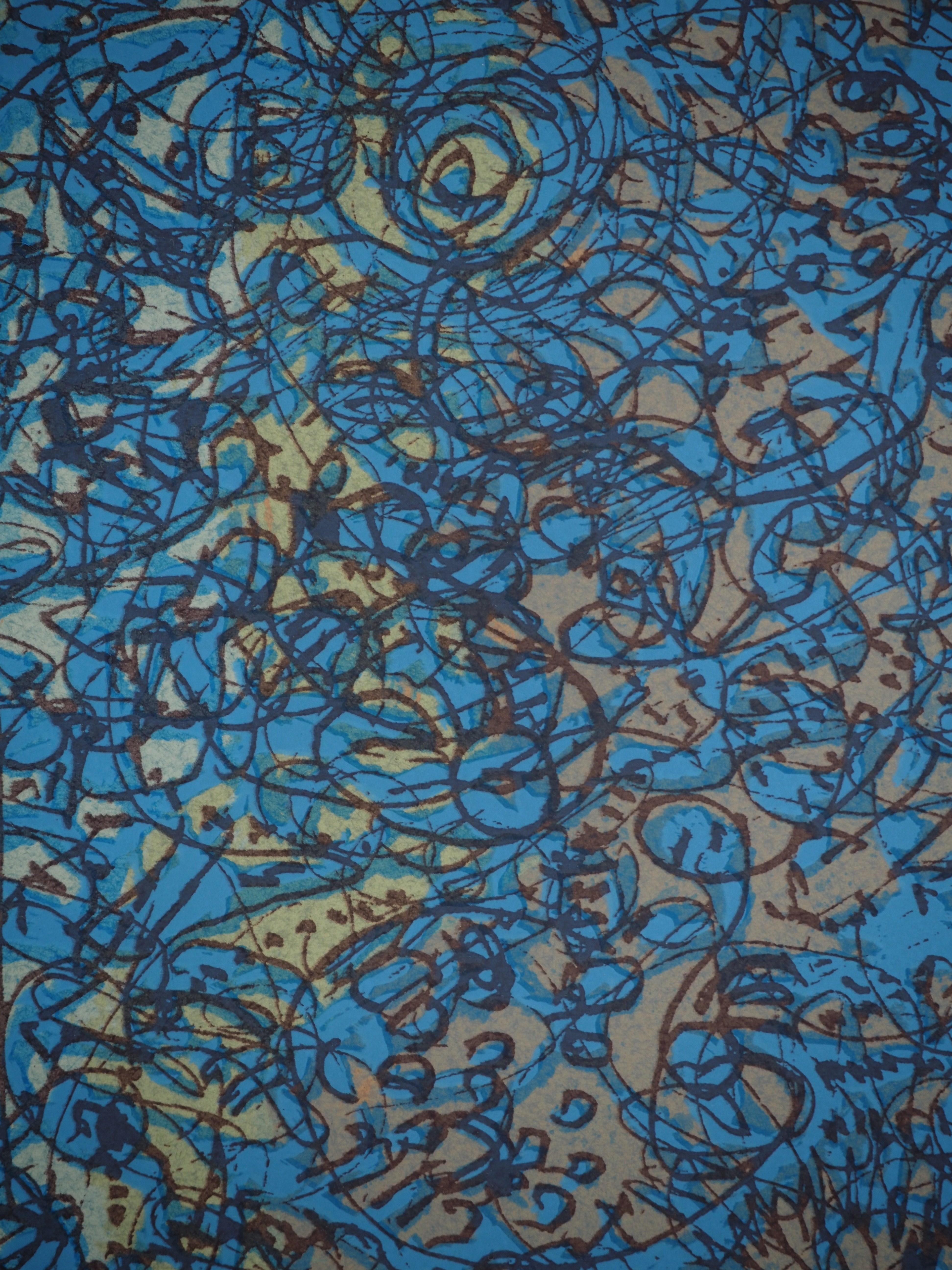 Mark TOBEY : Blue Composition, Original signed screenprint - Gray Abstract Print by Mark Tobey