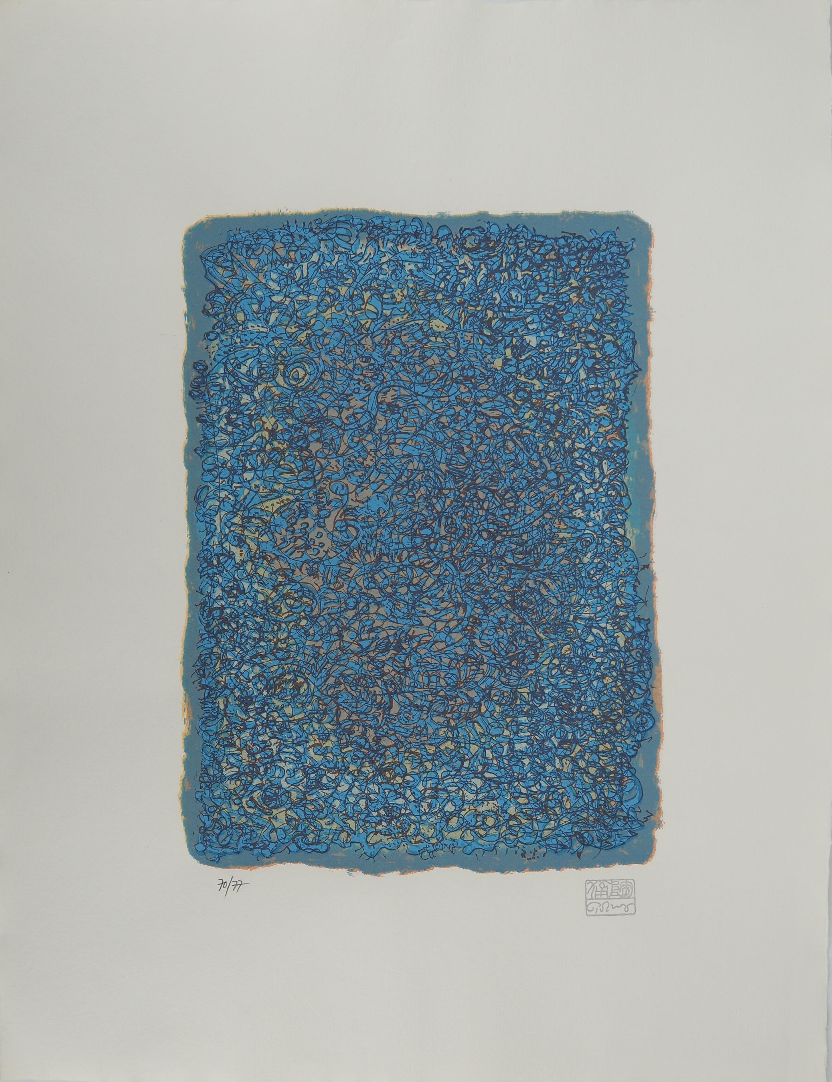 Mark Tobey Abstract Print - Mark TOBEY : Blue Composition, Original signed screenprint