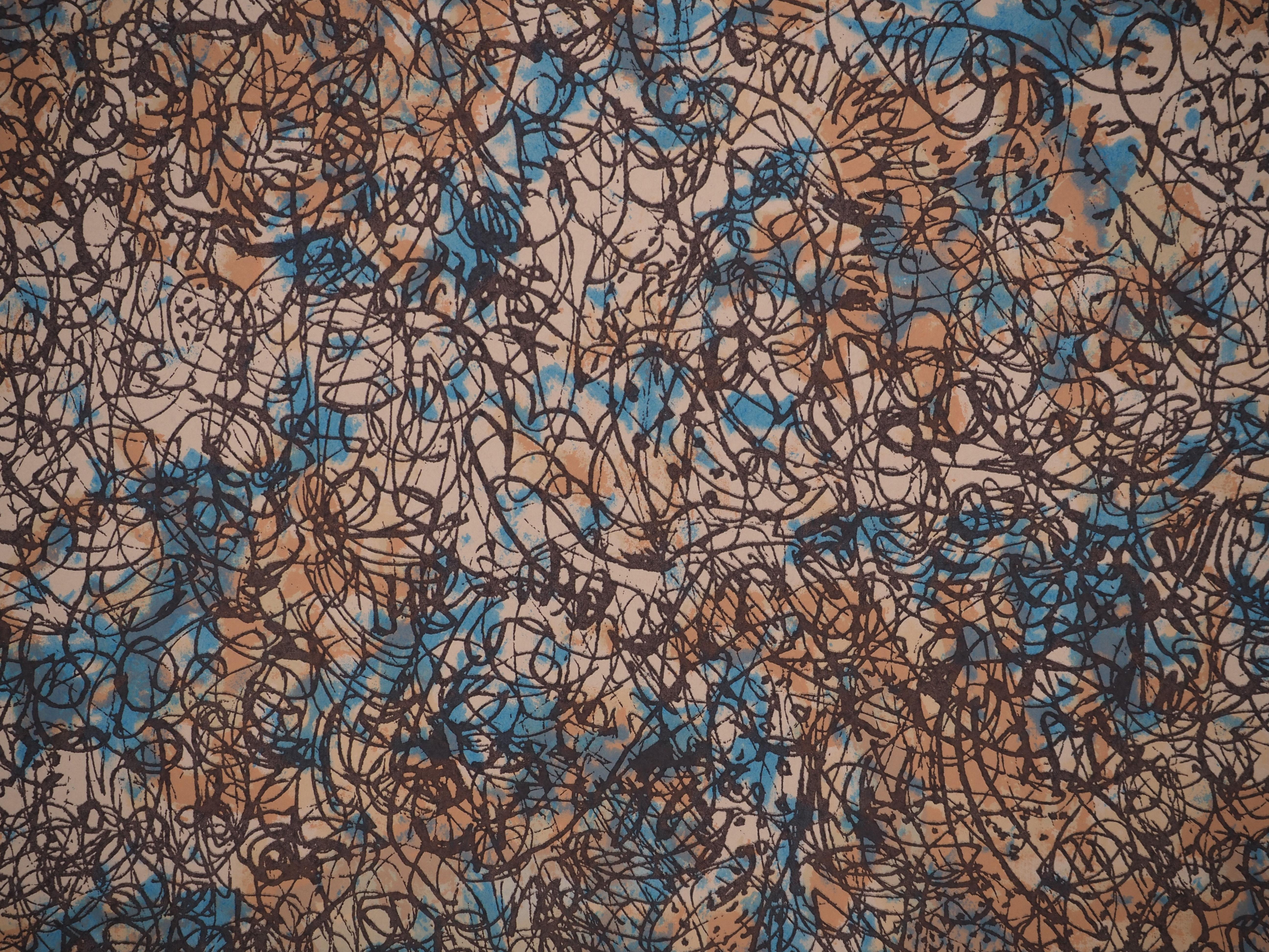 Mark TOBEY : Blue Daydream, Original signed screenprint - Gray Abstract Print by Mark Tobey