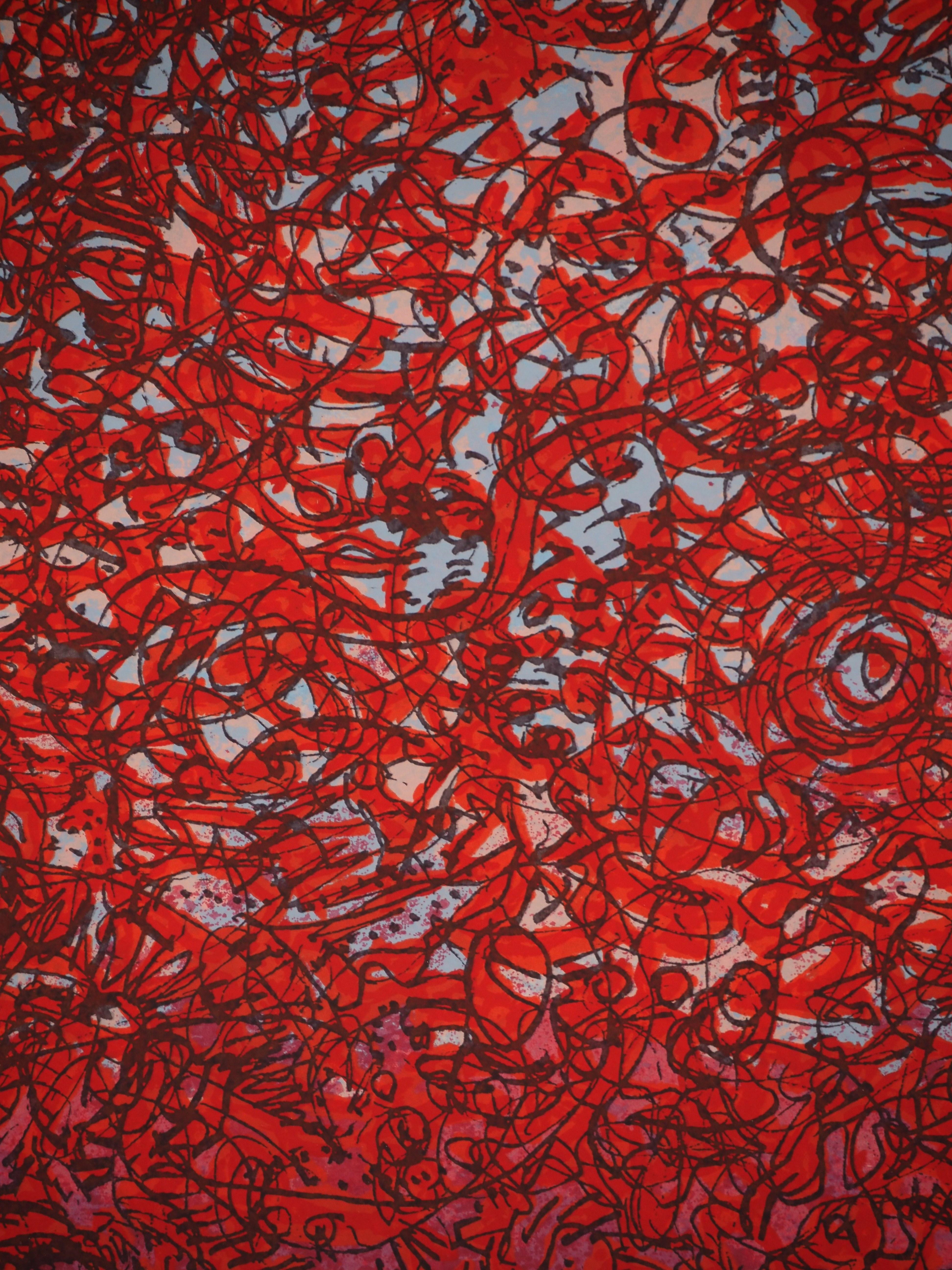 Mark TOBEY : Burning Devouring Love, Original signed screenprint - Gray Abstract Print by Mark Tobey