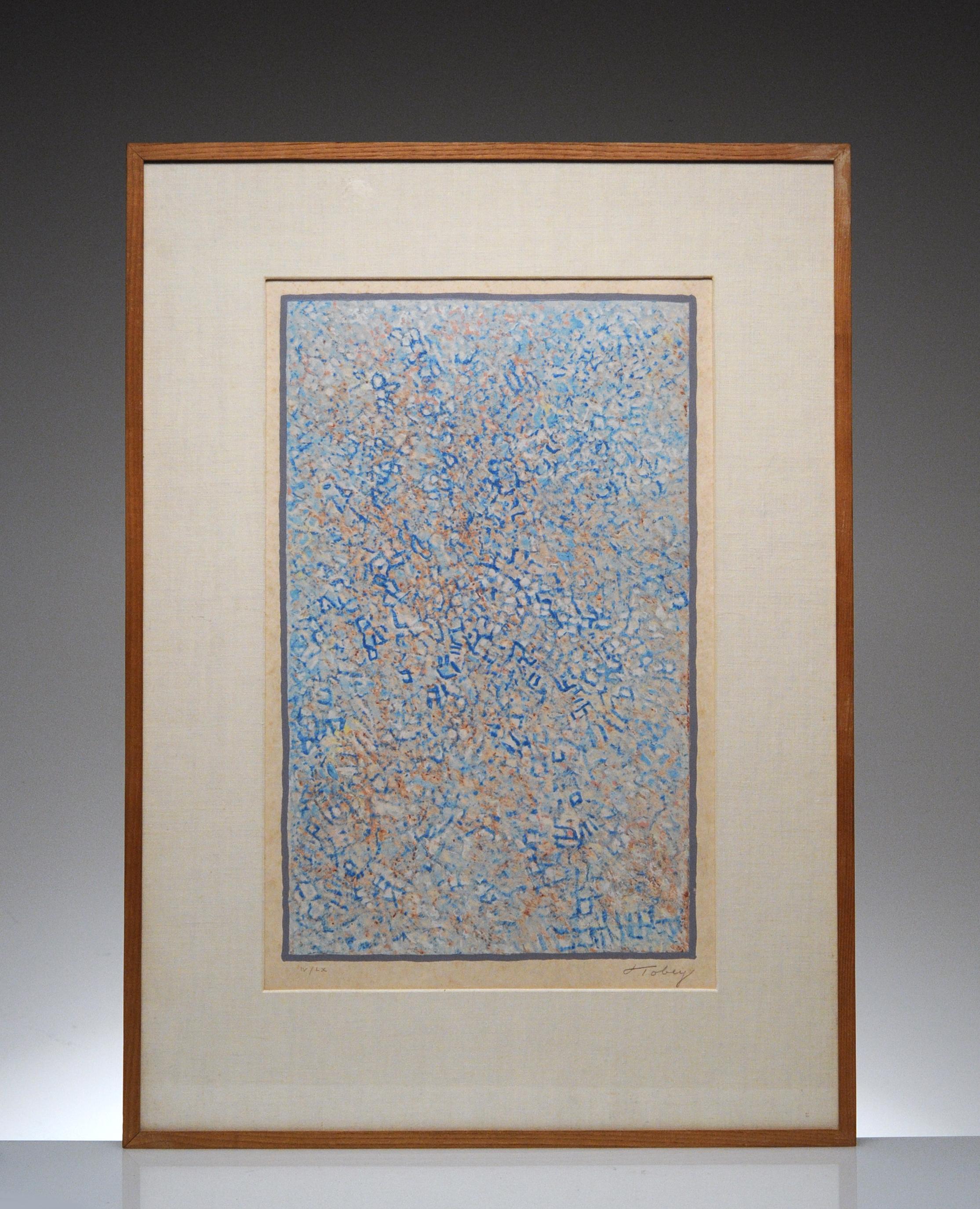 Signed lithograph by Mark Tobey (American, 1890-1976). Printed on Japanese paper in 1974 and titled 