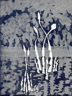 Mouvement en blanc de Mark Tobey from Transitions, plantes aquatiques, paysage ciel