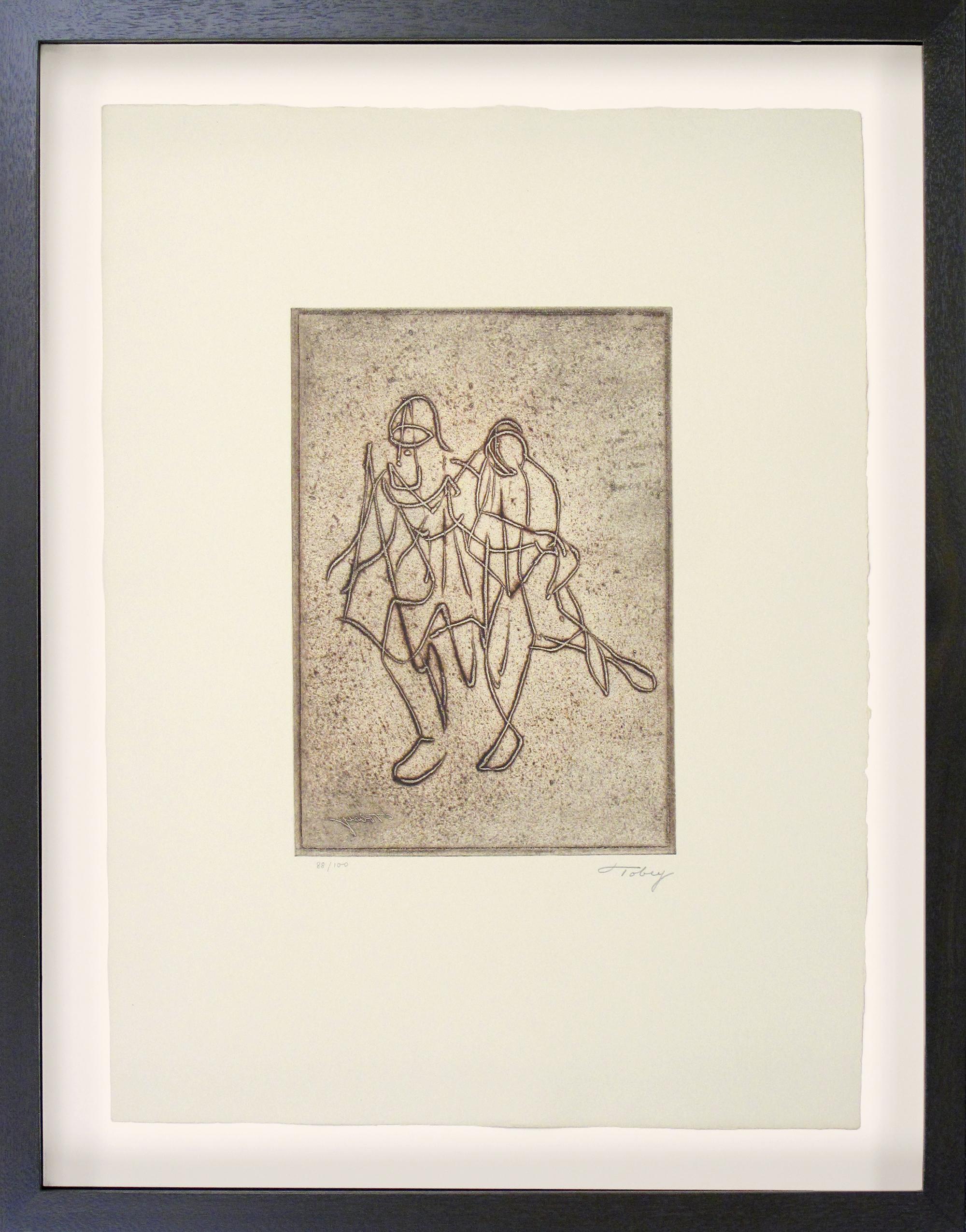 Tobey, Mark                           
(American, 1890-1976)

"Companionship"

Etching with aquatint in colors on paper, 1974
Signed and numbered in pencil in lower margin
Number 88 from an edition of 100
Image Size: 13 ½” x 9 ¾”; Sheet Size 25 ¼” x