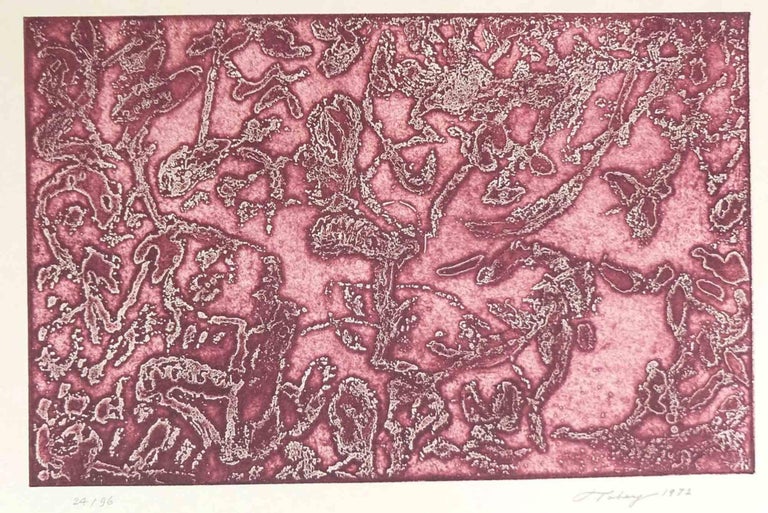Pink Composition is an original artwork realized by Mark Tobey in 1972.

Mixed colored aquatint and etching on paper paper.

Hand signed and dated on the Lower right.

Numbered on the lower left. Edition of  24/96. Stamp of Edition de Beauclair /
