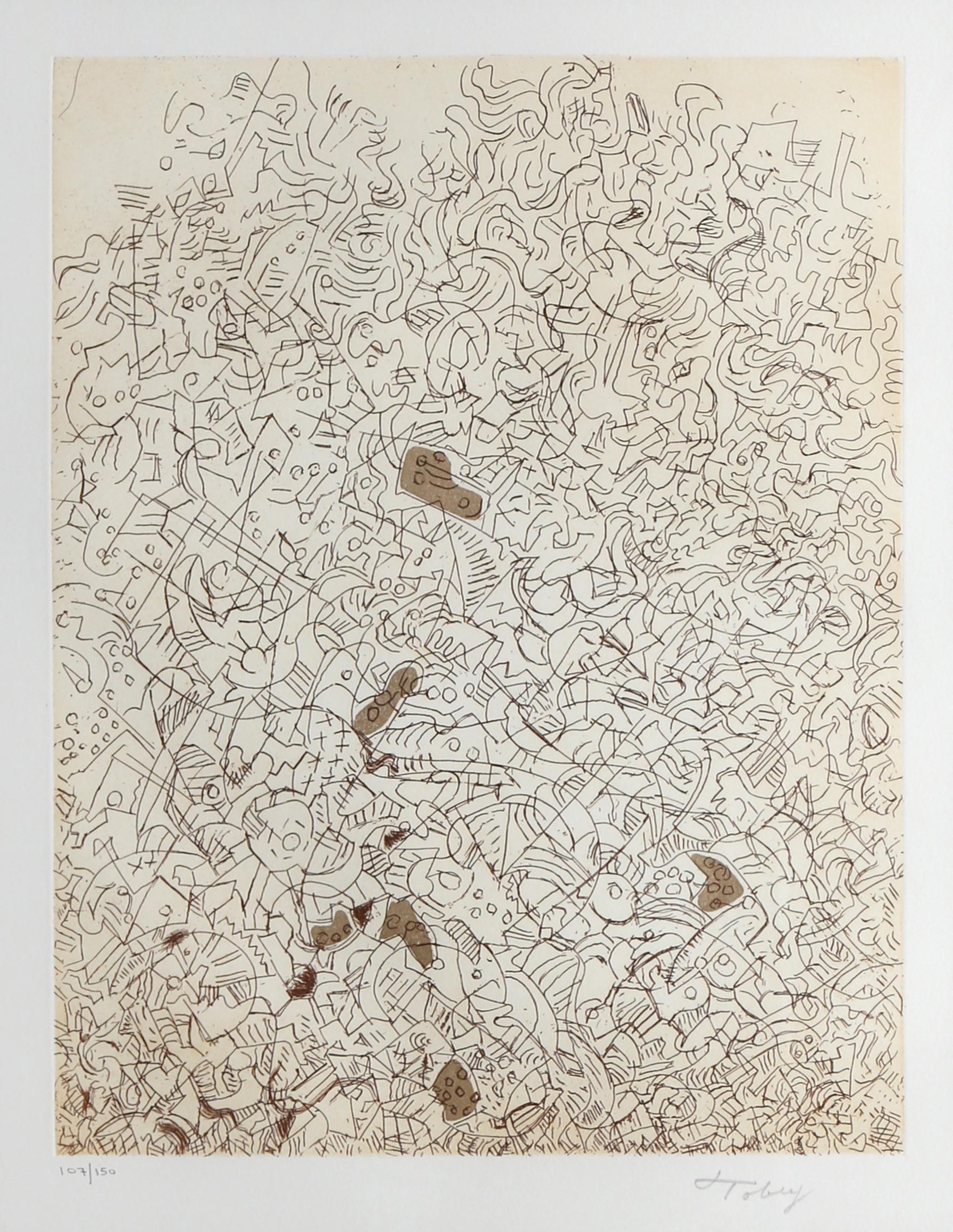 Psaltery, 2nd Form
Mark Tobey, American (1890–1976)
Date: 1974
Etching on Japon, signed and numbered in pencil
Edition of 107/150
Image Size: 14 x 11 inches
Size: 26.5 in. x 20 in. (67.31 cm x 50.8 cm)
Frame Size: 28.5 x 23 inches