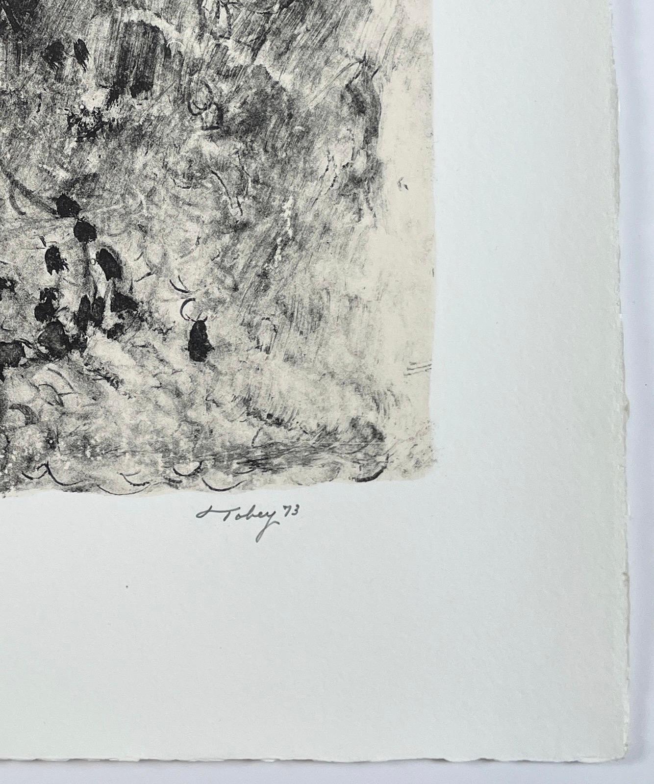 Ritual Mark Tobey abstract black tan and white lithograph For Sale 2