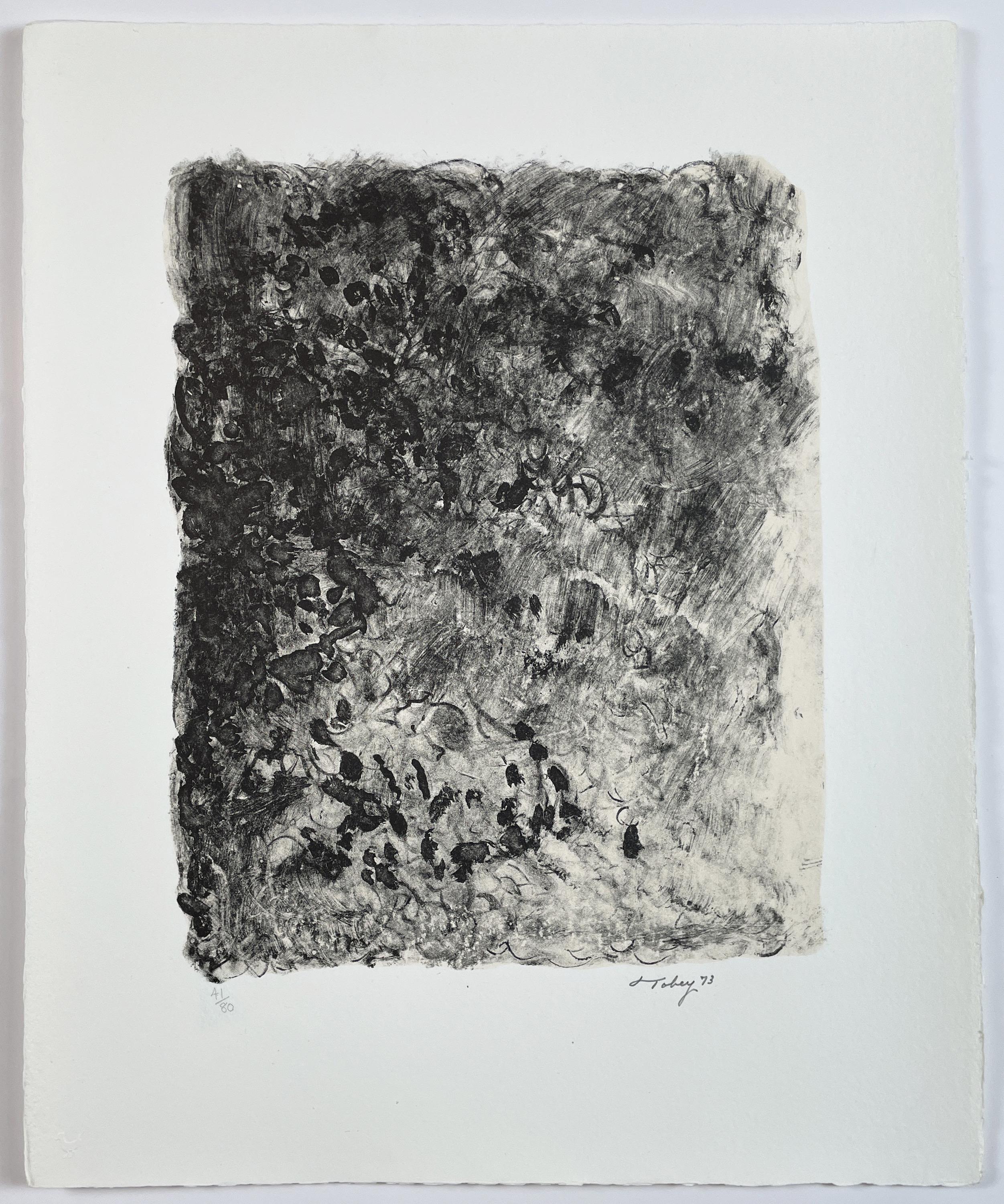 Ritual Mark Tobey abstract black tan and white lithograph  3