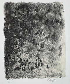 Lithographie abstraite noire, beige et blanche Ritual Mark Tobey 