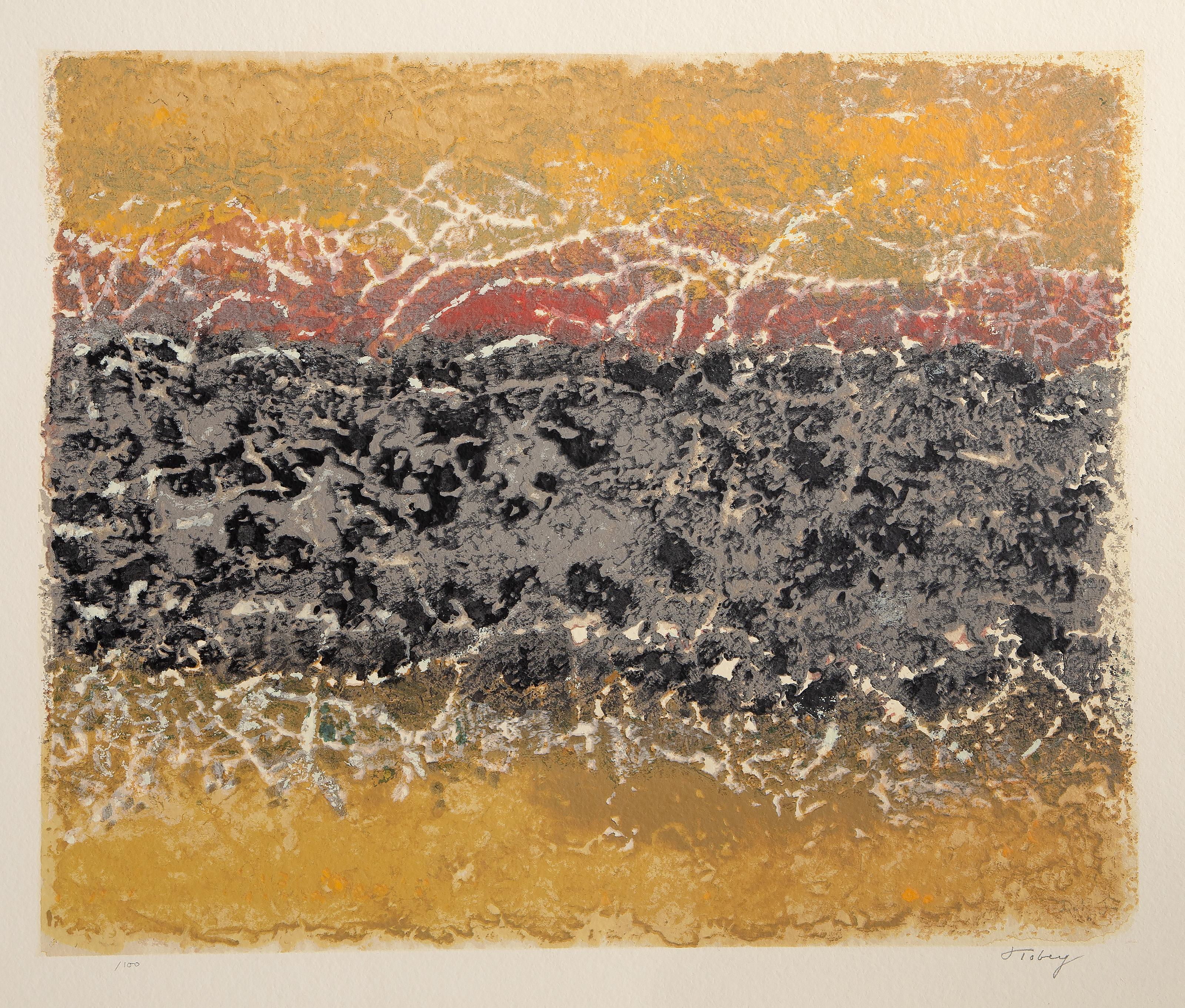  Mark Tobey, American (1890 - 1976) -  Sonata, Year: 1975, Medium: Screenprint on Richard Des Bas, signed and numbered in pencil, Edition: 100, Image Size: 16 x 19.5 inches, Size: 21.5 x 24.25 in. (54.61 x 61.6 cm), Publisher: Edition de Beauclair,