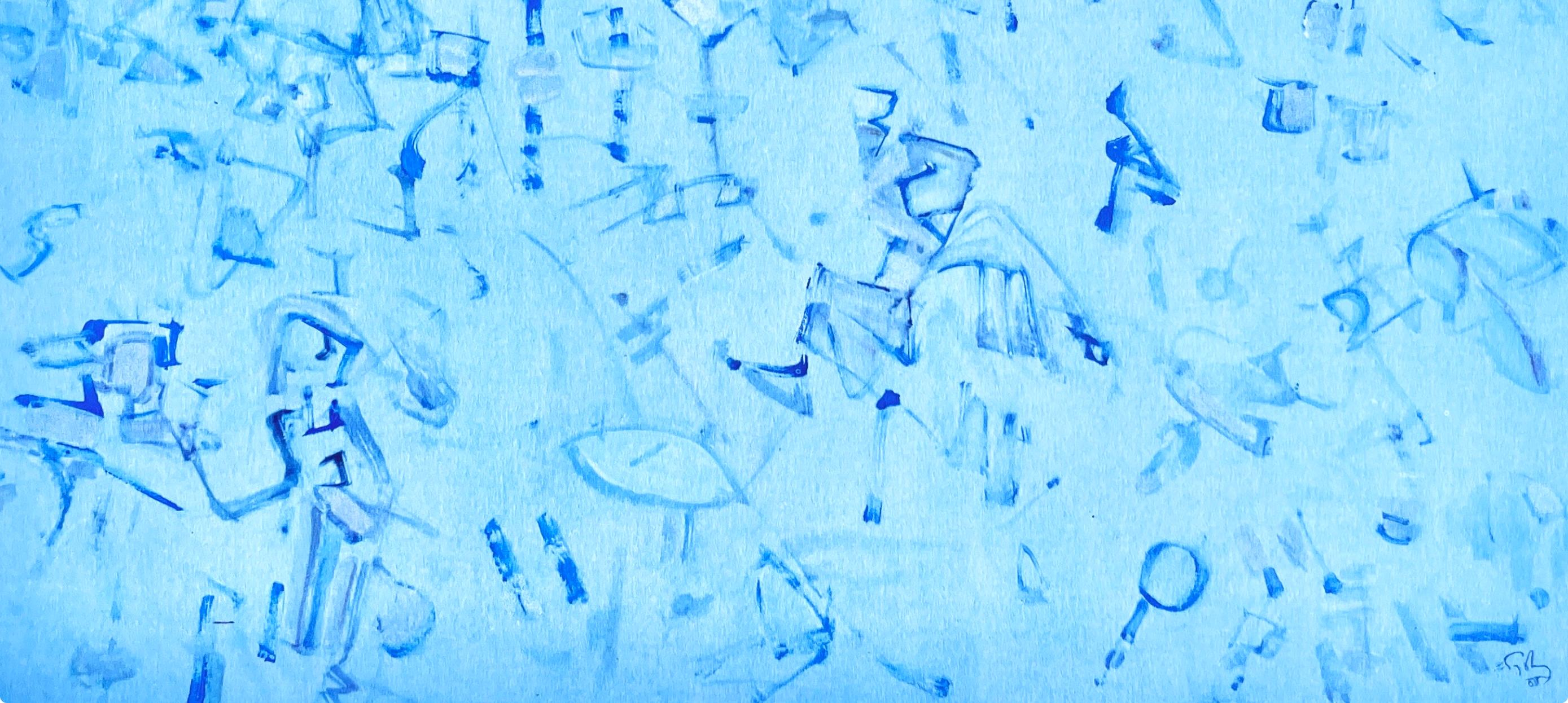 Tobey, Composition en bleu-gris (Mme T.), Peintres d'aujourd'hui (after) - Blue Landscape Print by Mark Tobey