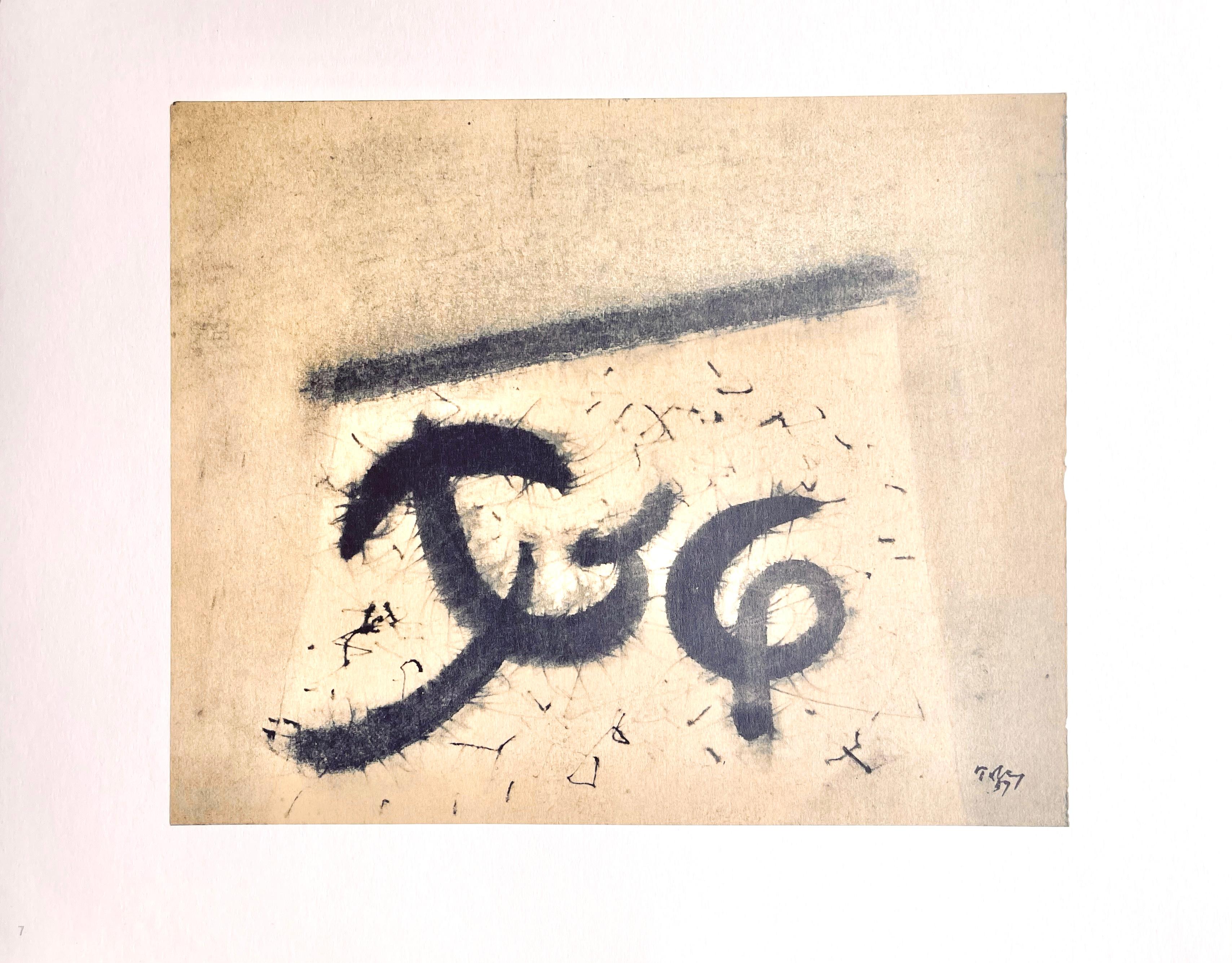 Héliogravure on vélin paper. Paper Size: 10.83 x 13.78 inches. Inscription: Signed in the plate and unnumbered, as issued. Notes: From the folio, Mark Tobey, Peintres d'aujourd'hui, 1961. Published by Fernand Hazan, Éditeur, Paris; rendered by