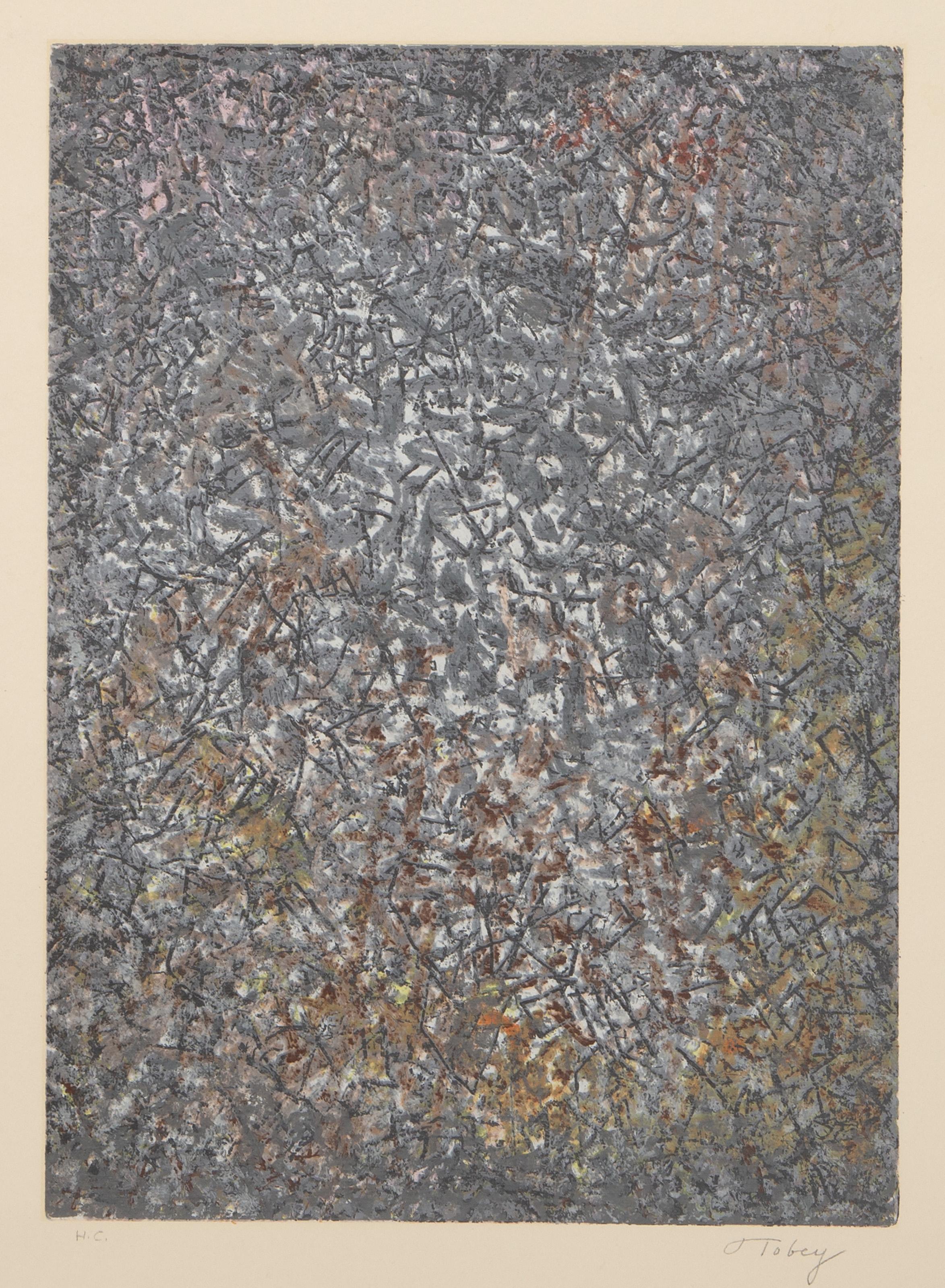  Mark Tobey, American (1890 - 1976) -  Transformation, Year: circa 1970, Medium: Screenprint on Richard de Bas, signed, numbered and titled in pencil, Edition: AP, Image Size: 15.75 x 11.5 inches, Size: 27.25 x 20 in. (69.22 x 50.8 cm), Publisher: