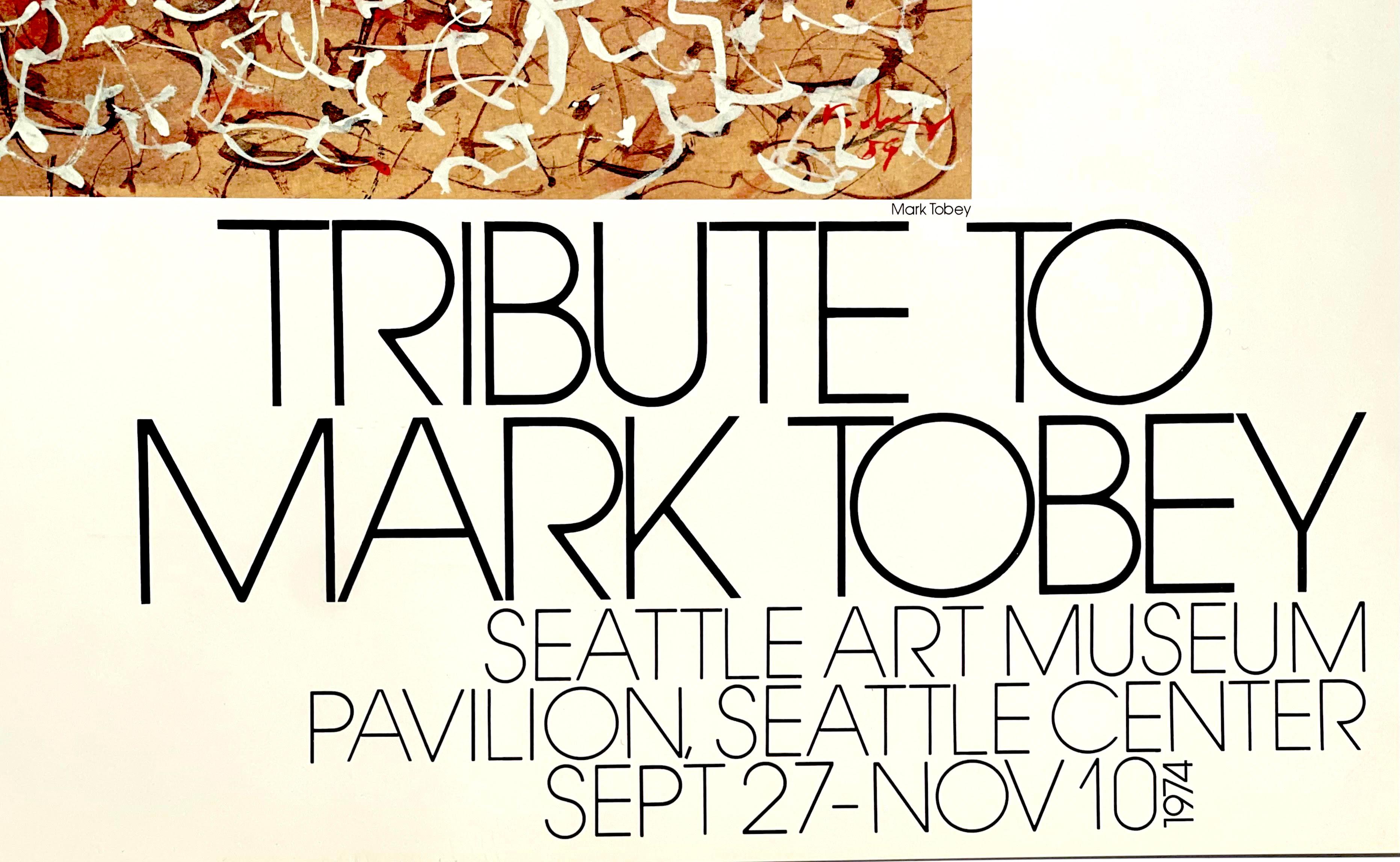 Mark Tobey
Tribute to Mark Tobey Poster, 1974
Offset lithograph poster
21 1/2 × 17 1/2 inches
Unframed
This was published on the occasion of the exhibition 