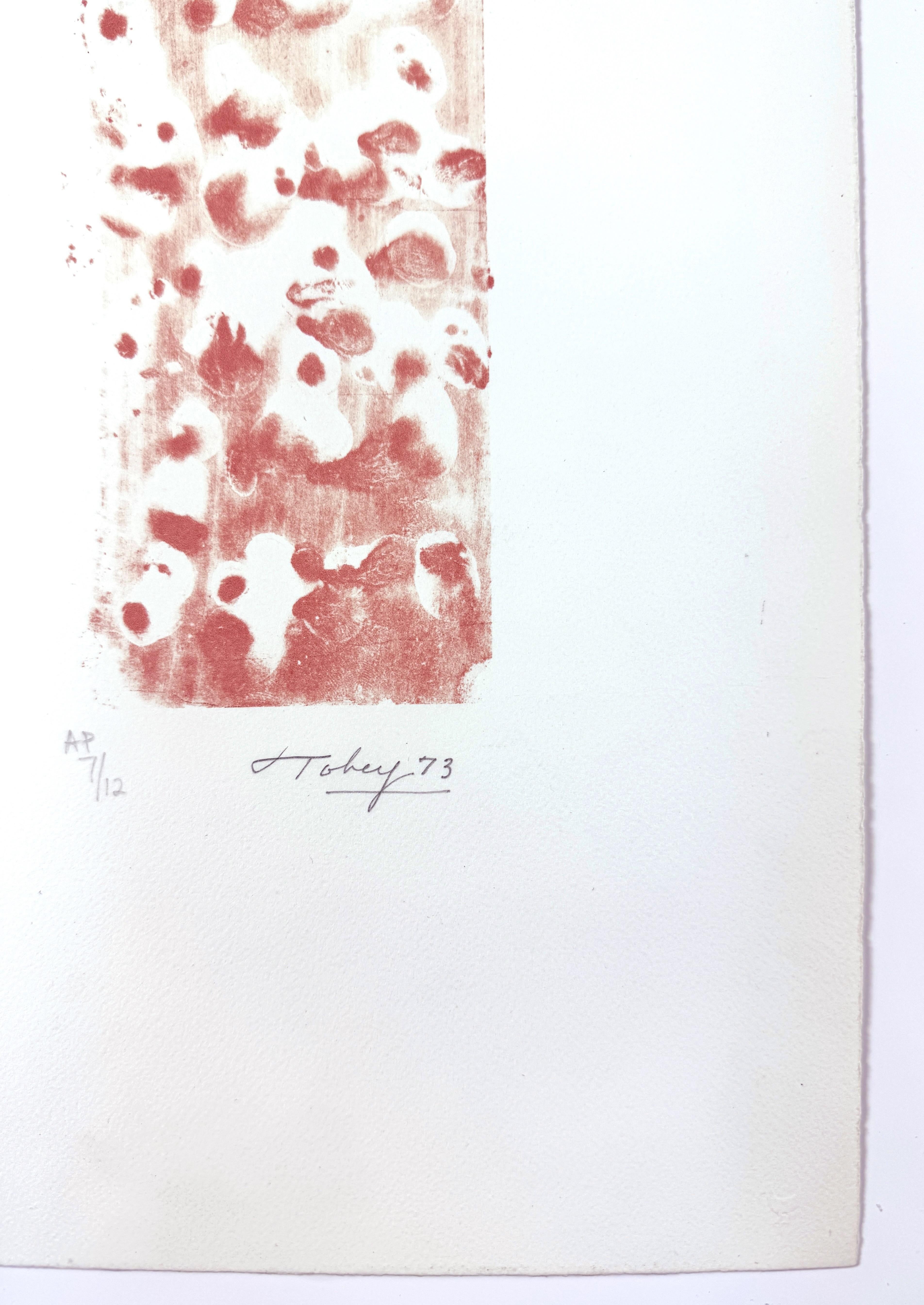 Underwater Fragment (red) by Mark Tobey calligraphic water abstract scene in red For Sale 3