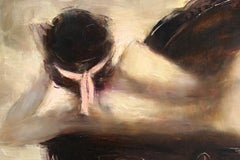 Female Nude Laying on Bench, Modern Oil Painting on Canvas by Mark Tochlikin