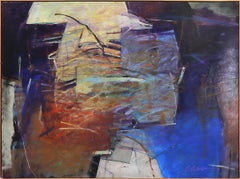 1980s Large Format Abstract Oil Painting by Mark Travis, Blue Black Purple