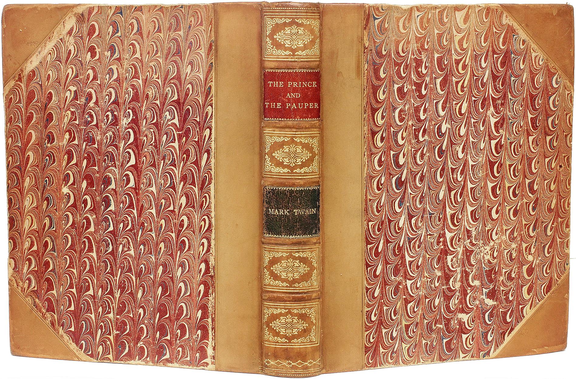 AUTEUR : TWAIN, Mark (Samuel Clemens). 

TITRE : Le prince et le pauvre : un conte pour les jeunes de tous âges.

ÉDITEUR : Boston : James R. Osgood, 1882.

DESCRIPTION : PREMIÈRE ÉDITION, DEUXIÈME ÉTAT. 1 vol. avec 192 illustrations, empreinte de