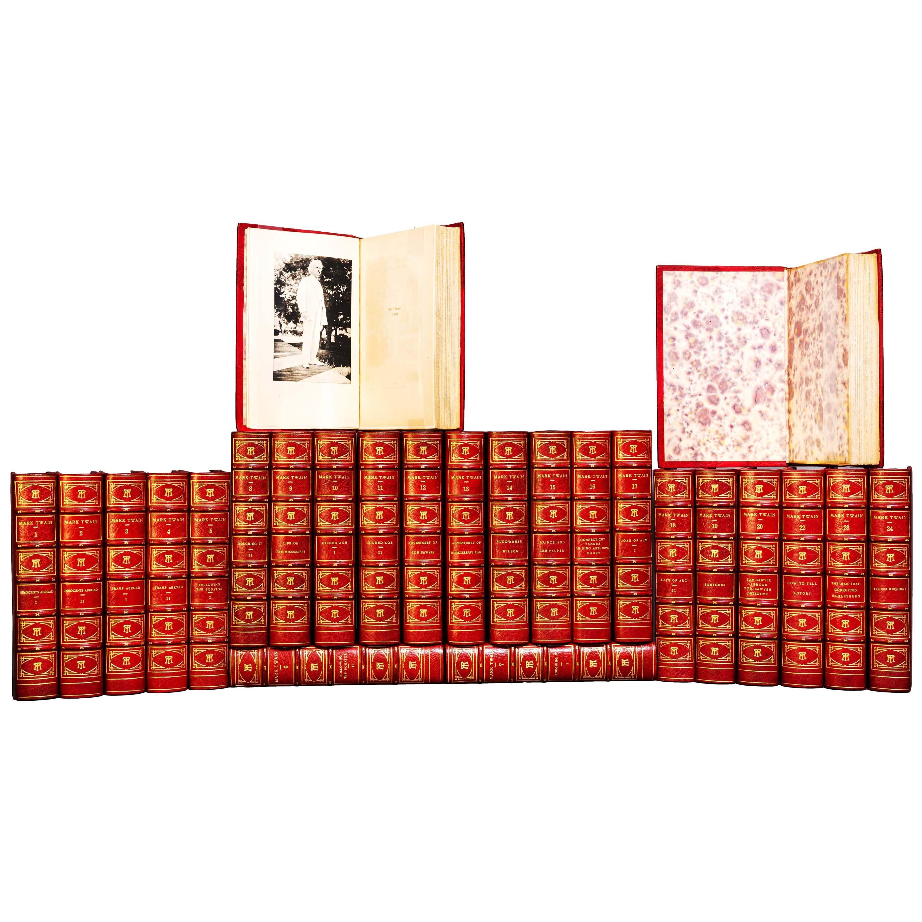 25 Volumes.

“Hillcrest Edition” Bound in 3/4 red morocco, cloth boards, top edges gilt, raised bands, ornate gilt on spines.

Published: New York & London: Harper & Brothers 1904. 

Handsome set.