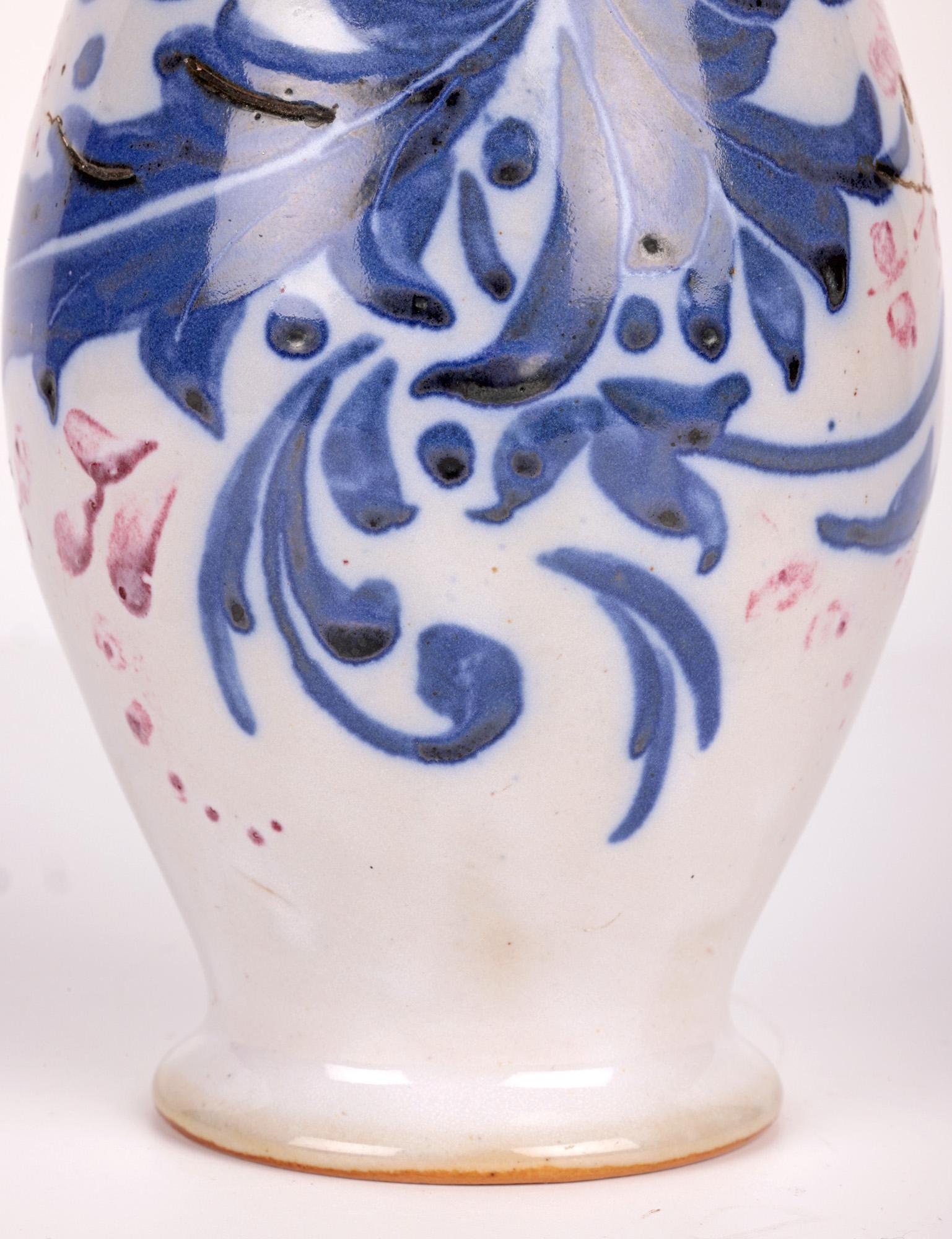 English Mark V Marshall Doulton Lambeth Abstract Leaf & Berry Design Vase For Sale