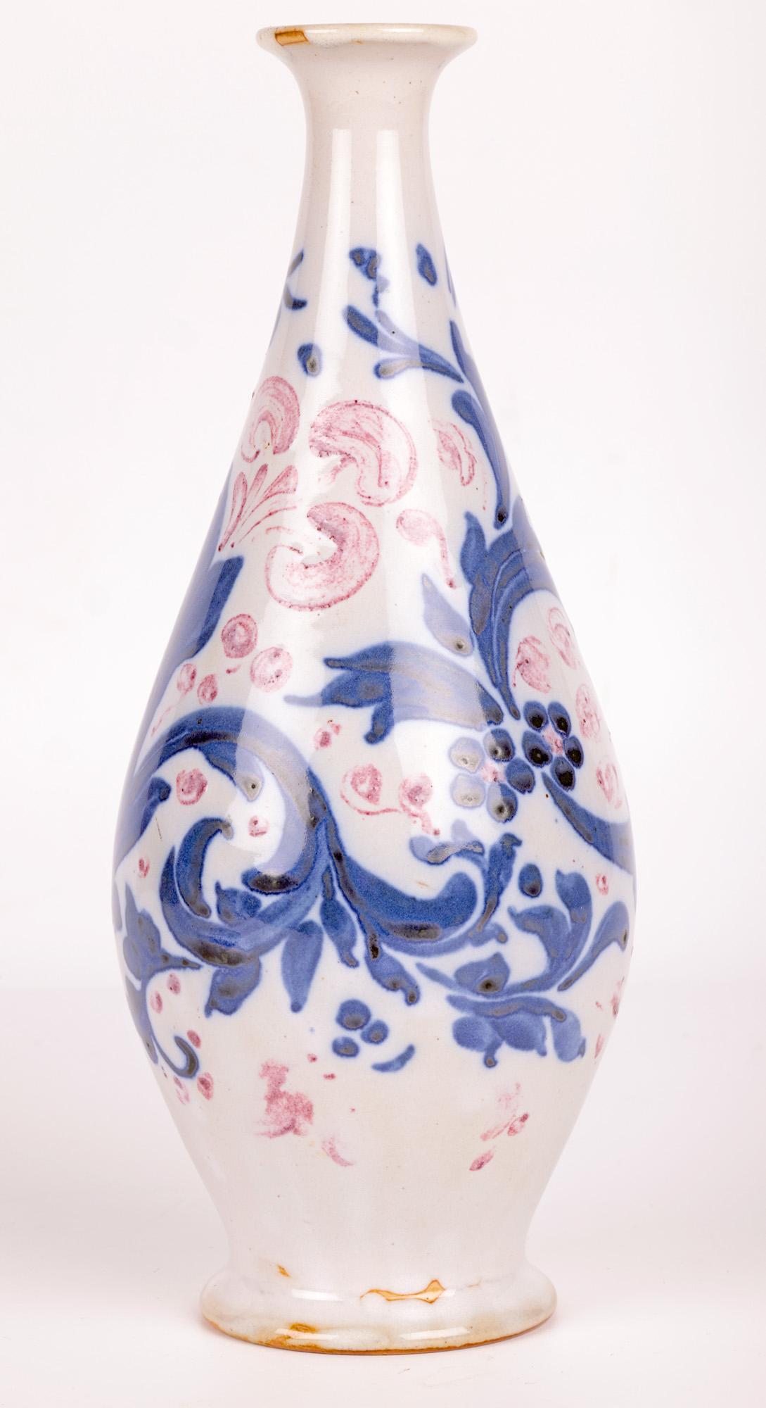 Early 20th Century Mark V Marshall Doulton Lambeth Abstract Leaf & Berry Design Vase For Sale