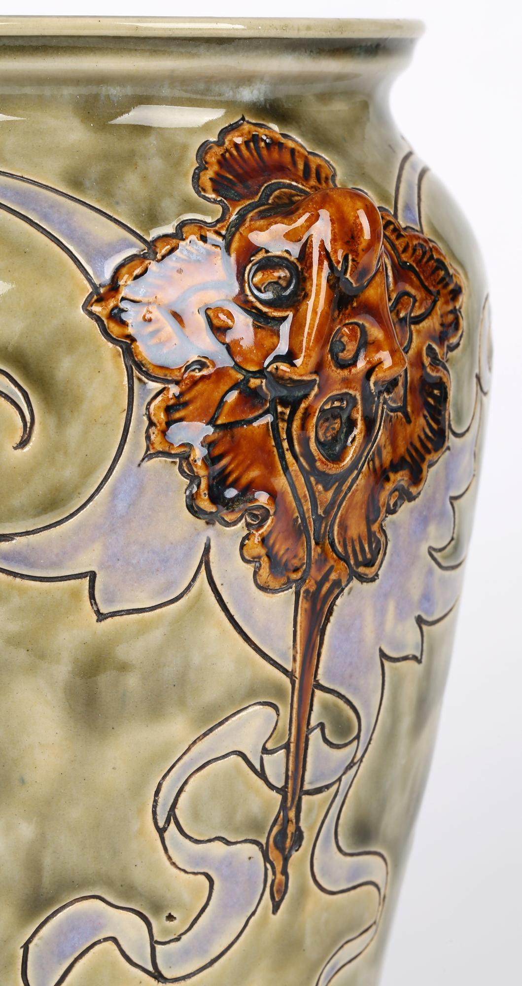 Mark V Marshall Doulton Lambeth Art Nouveau Gothic Grotesque Mask Vase For Sale 1