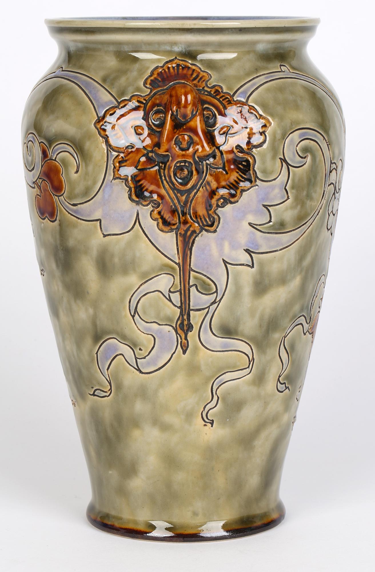 Mark V Marshall Doulton Lambeth Art Nouveau Gothic Grotesque Mask Vase For Sale 3