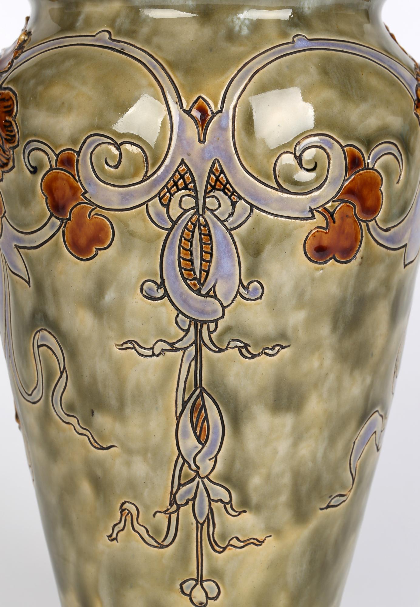 Mark V Marshall Doulton Lambeth Art Nouveau Gothic Grotesque Mask Vase For Sale 7