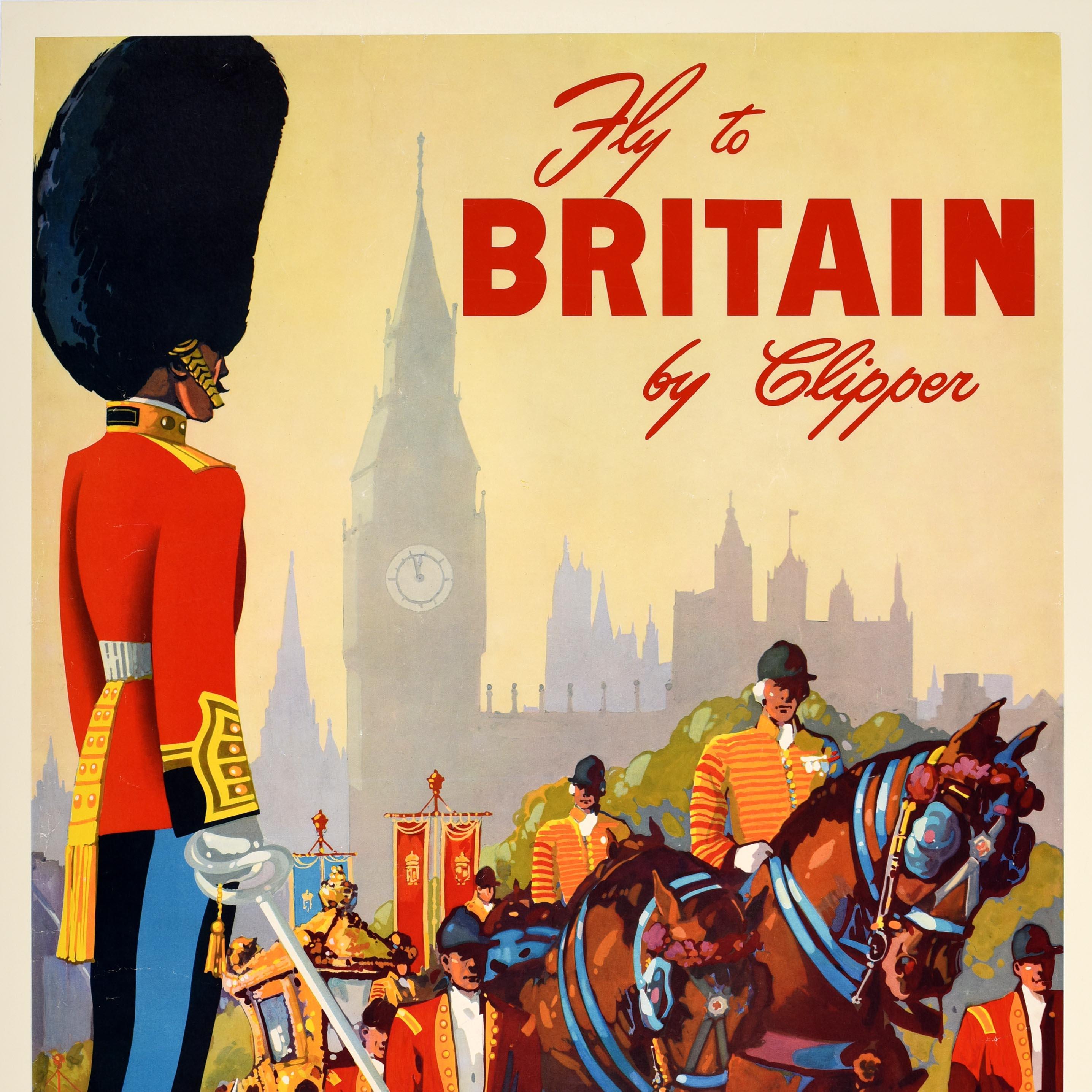 Original Vintage Travel Poster Britain Pan Am Airline Clipper Mark von Arenburg - Beige Print by Mark Von Arenburg