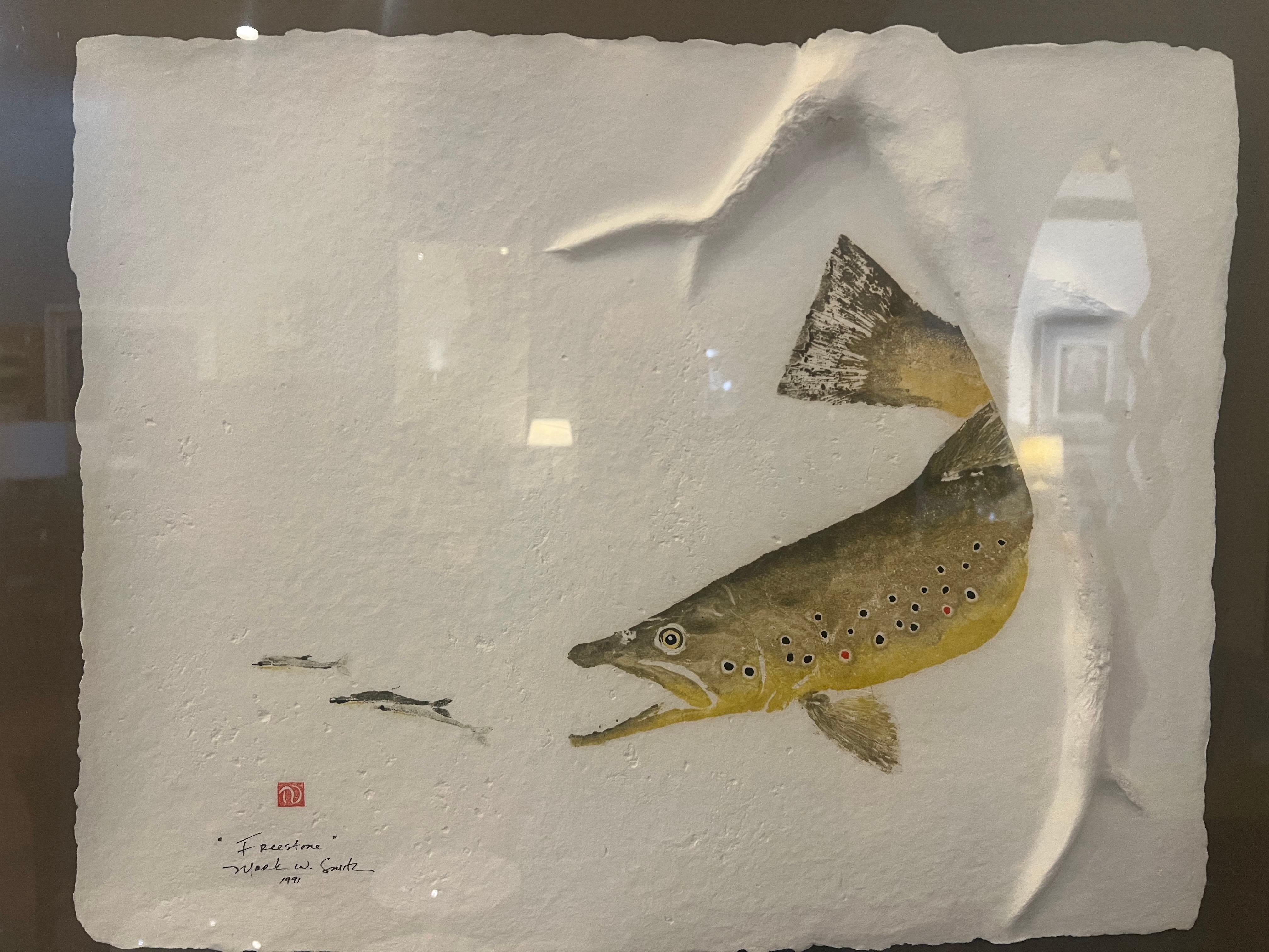 Giapponismo Mark W Smitz Shadowbox firmato e datato Acquerello in stile giapponese in vendita