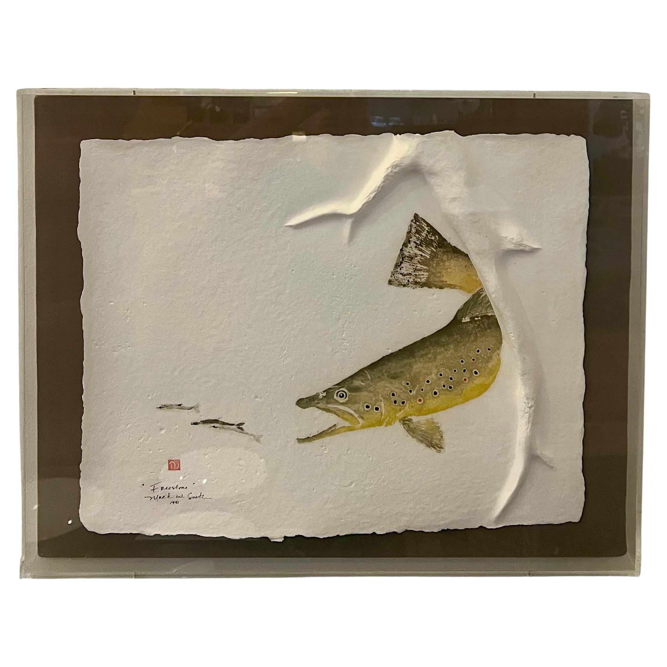 Mark W Smitz Shadowbox firmato e datato Acquerello in stile giapponese in vendita